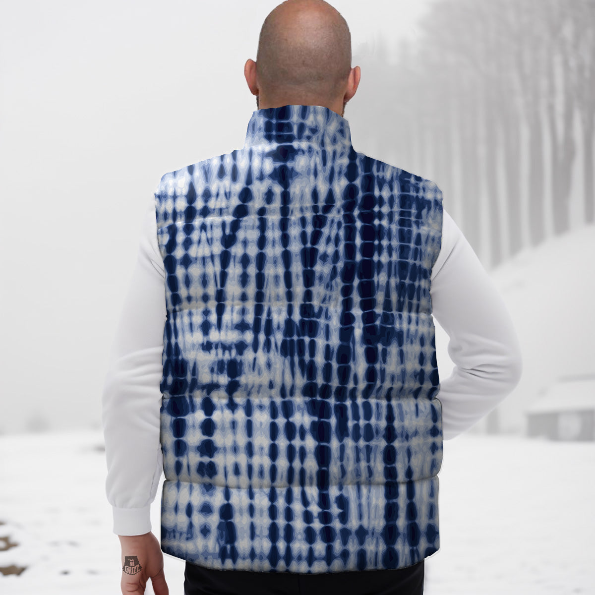 Tie Dye Shibori Blue Print Down Vest