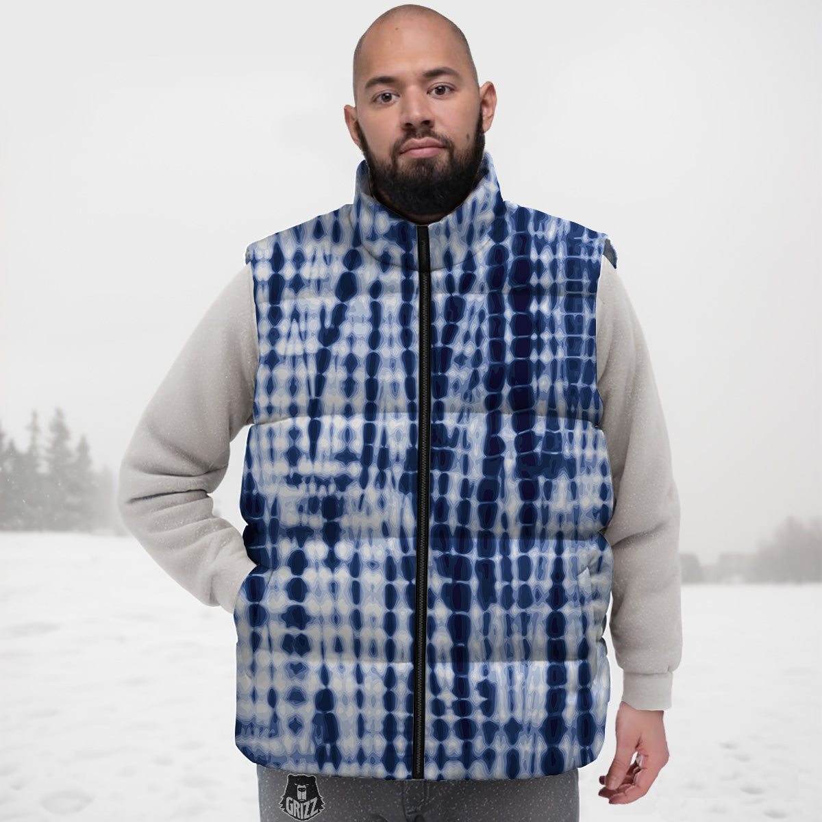 Tie Dye Shibori Blue Print Down Vest