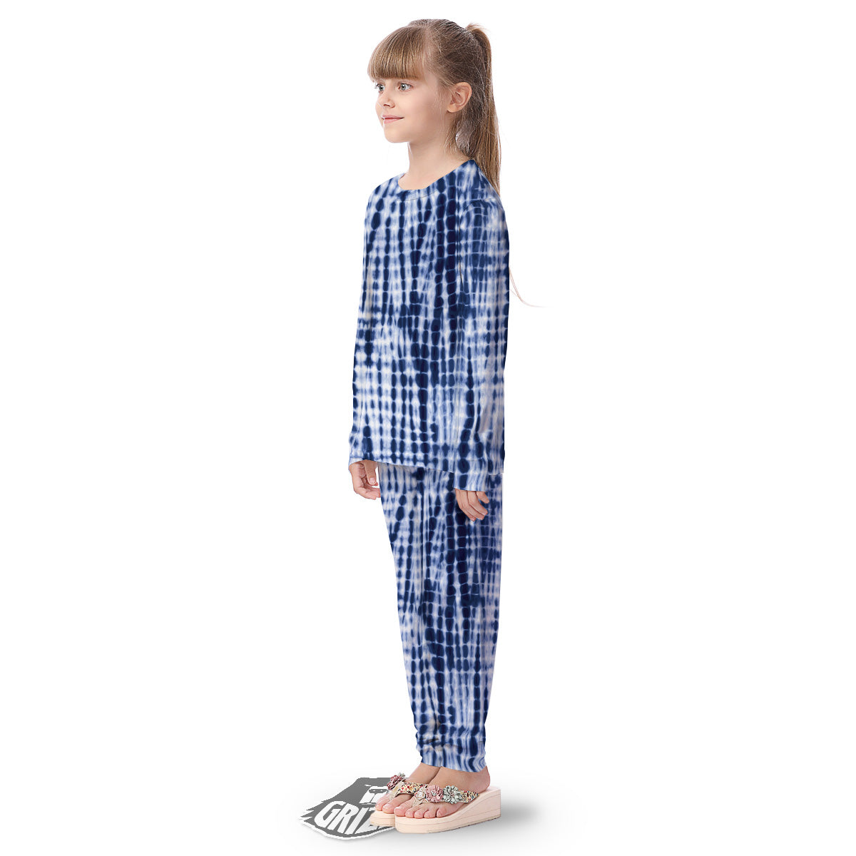 Tie Dye Shibori Blue Print Kid's Pajamas-grizzshop