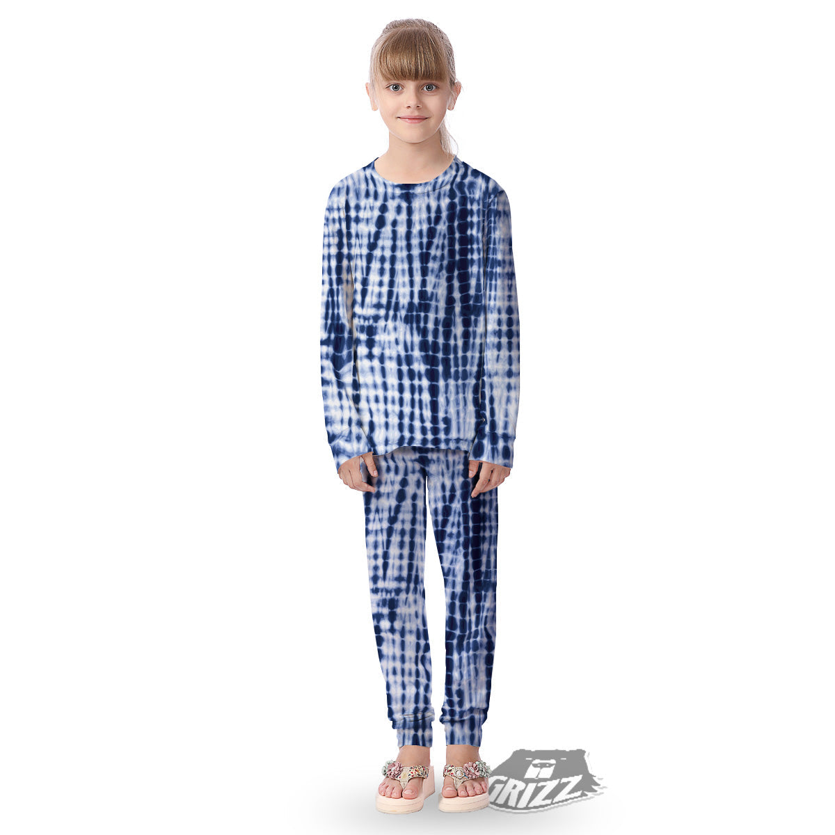 Tie Dye Shibori Blue Print Kid's Pajamas-grizzshop