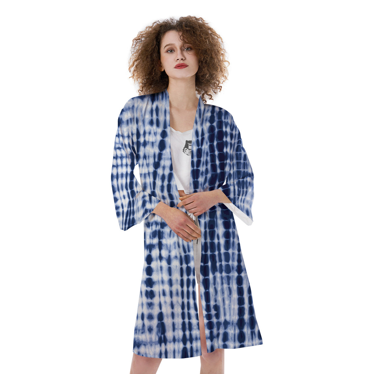 Tie Dye Shibori Blue Print Kimono-grizzshop