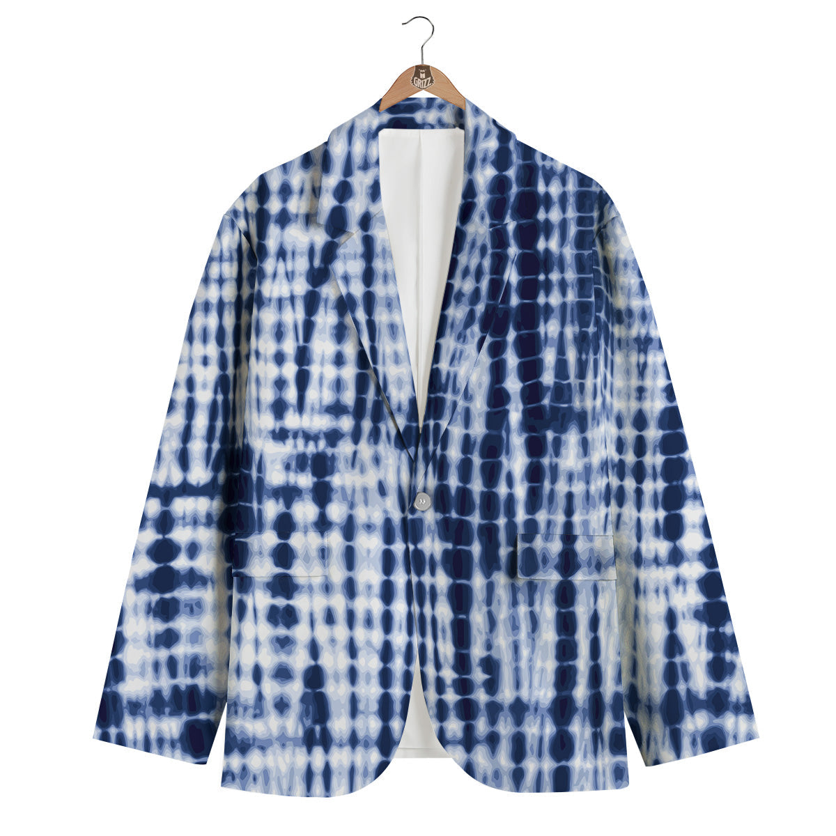 Tie Dye Shibori Blue Print Men's Blazer-grizzshop