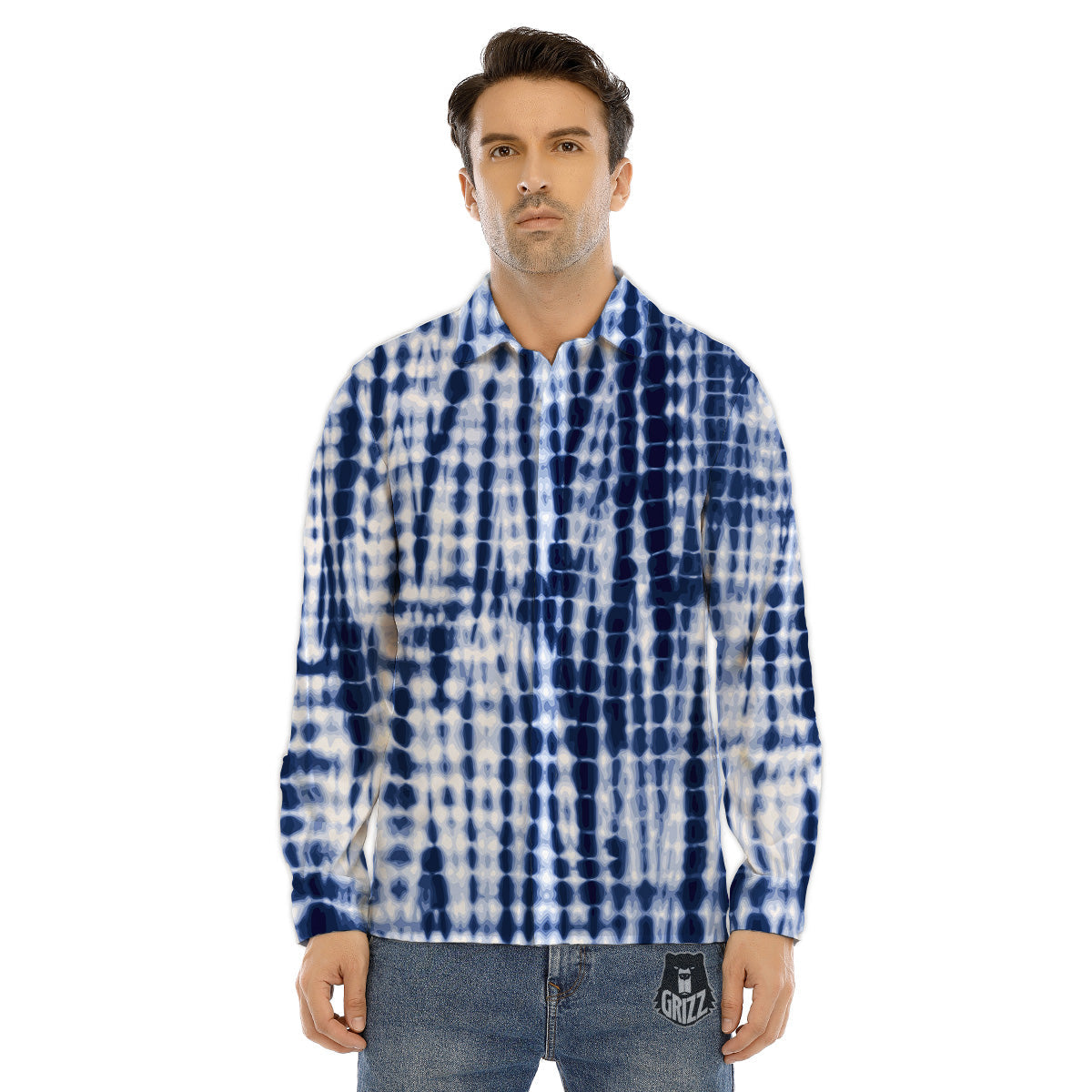 Tie Dye Shibori Blue Print Men's Dress Shirts-grizzshop