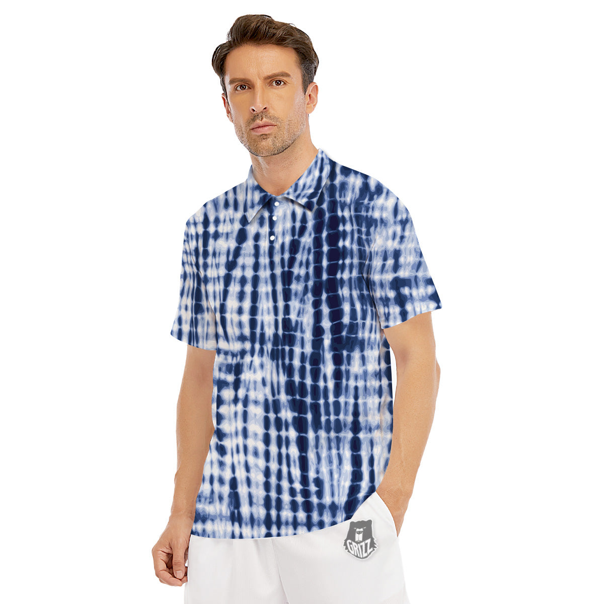 Tie Dye Shibori Blue Print Men's Golf Shirts-grizzshop
