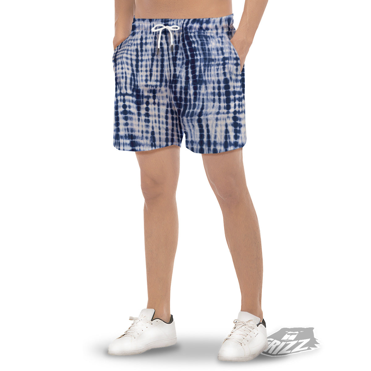 Tie Dye Shibori Blue Print Men's Gym Shorts-grizzshop