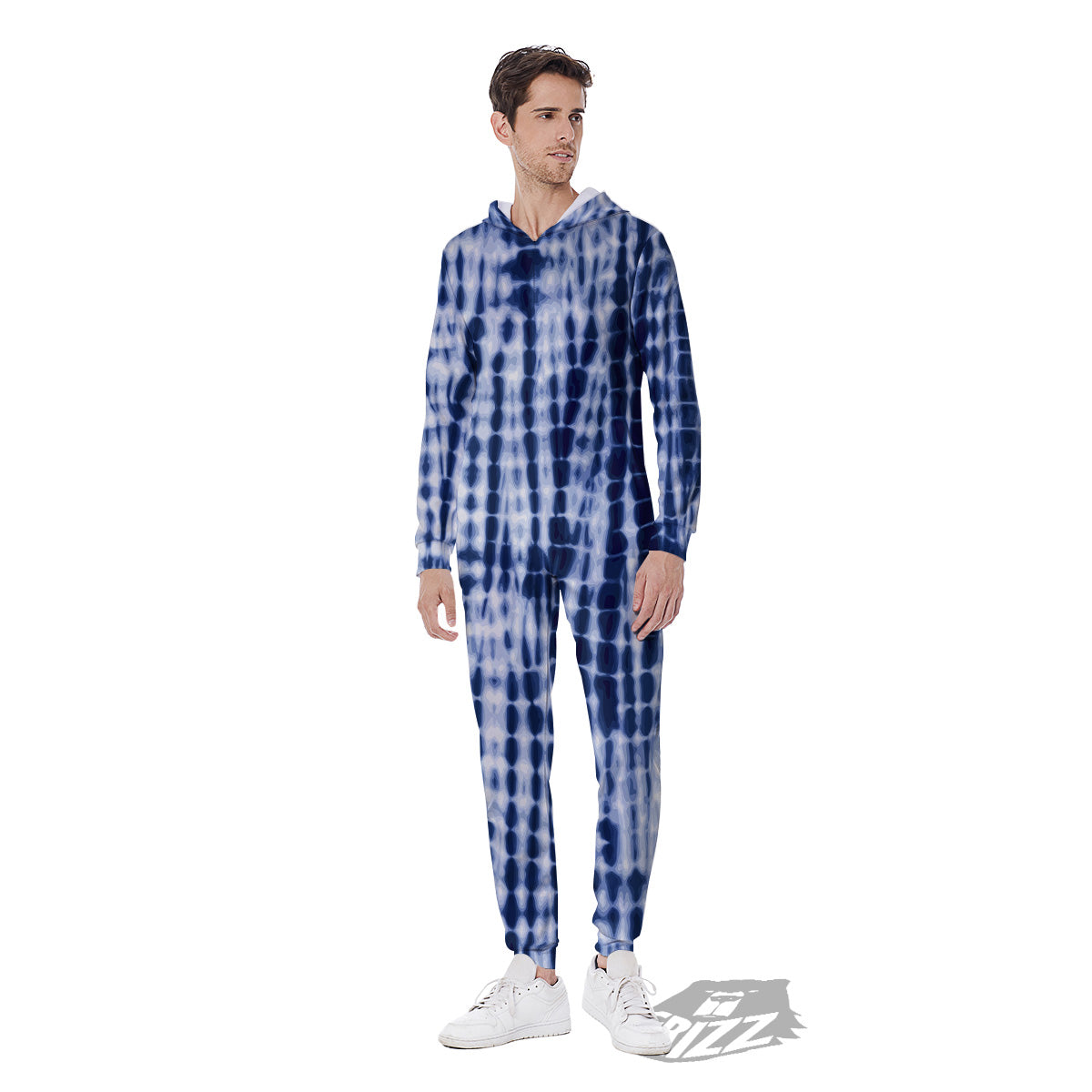 Tie Dye Shibori Blue Print Men's Jumpsuit-grizzshop
