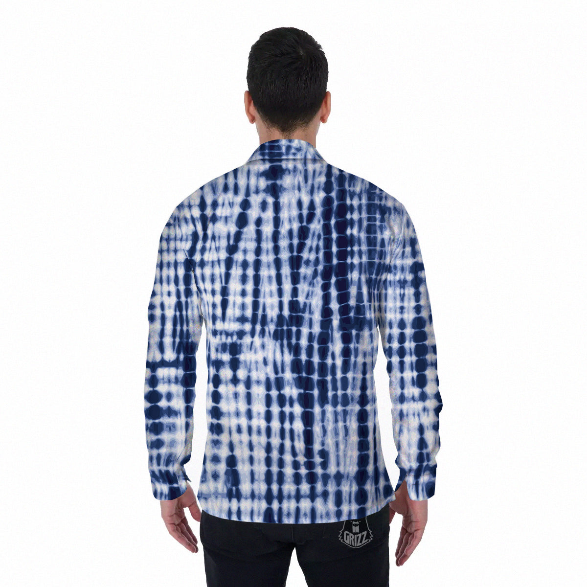 Tie Dye Shibori Blue Print Men's Long Sleeve Shirts-grizzshop