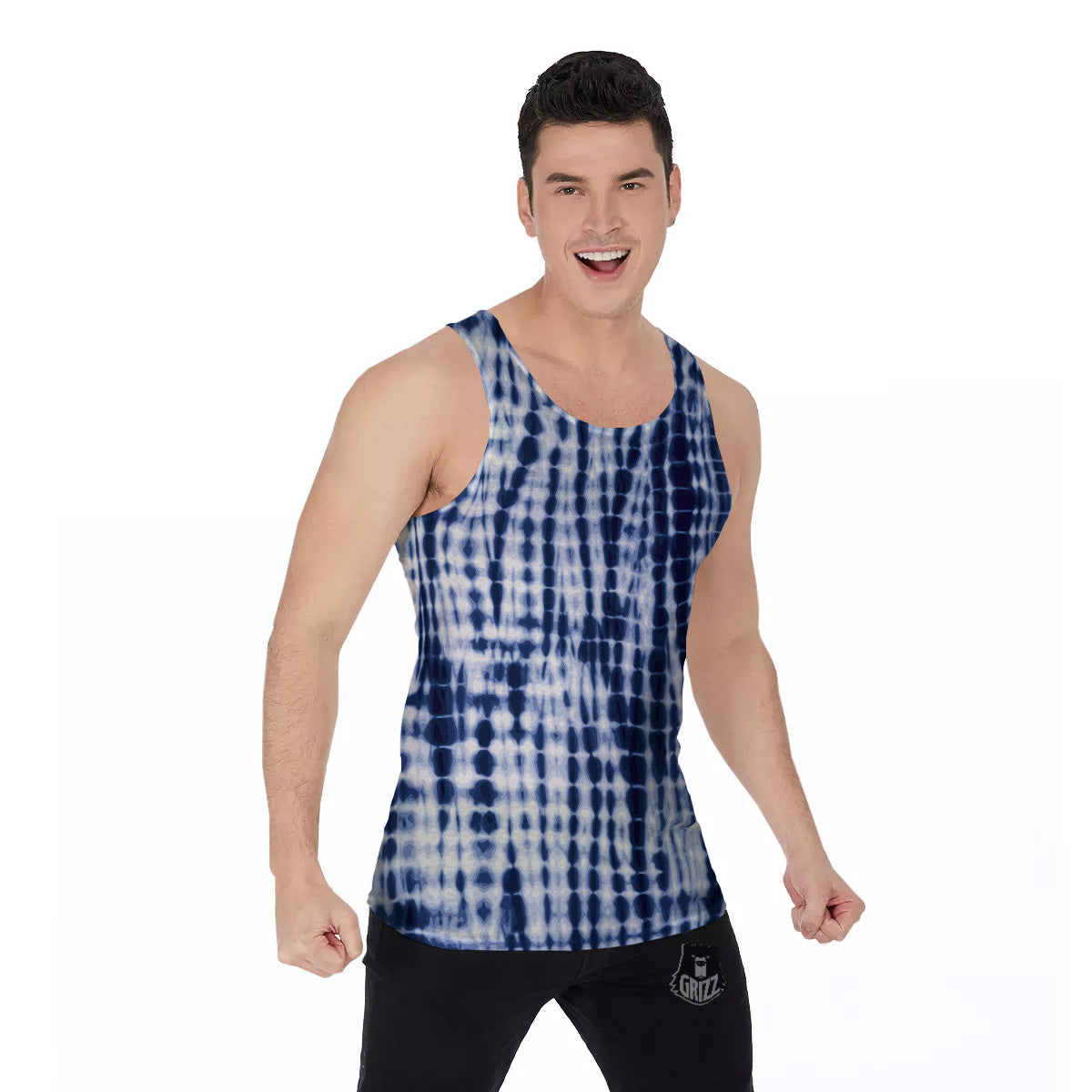 Tie Dye Shibori Blue Print Men's Tank Top-grizzshop