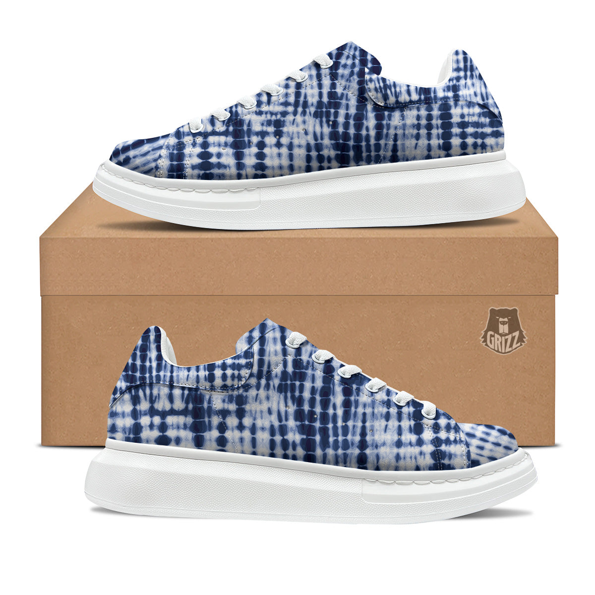 Tie Dye Shibori Blue Print Platform Shoes-grizzshop