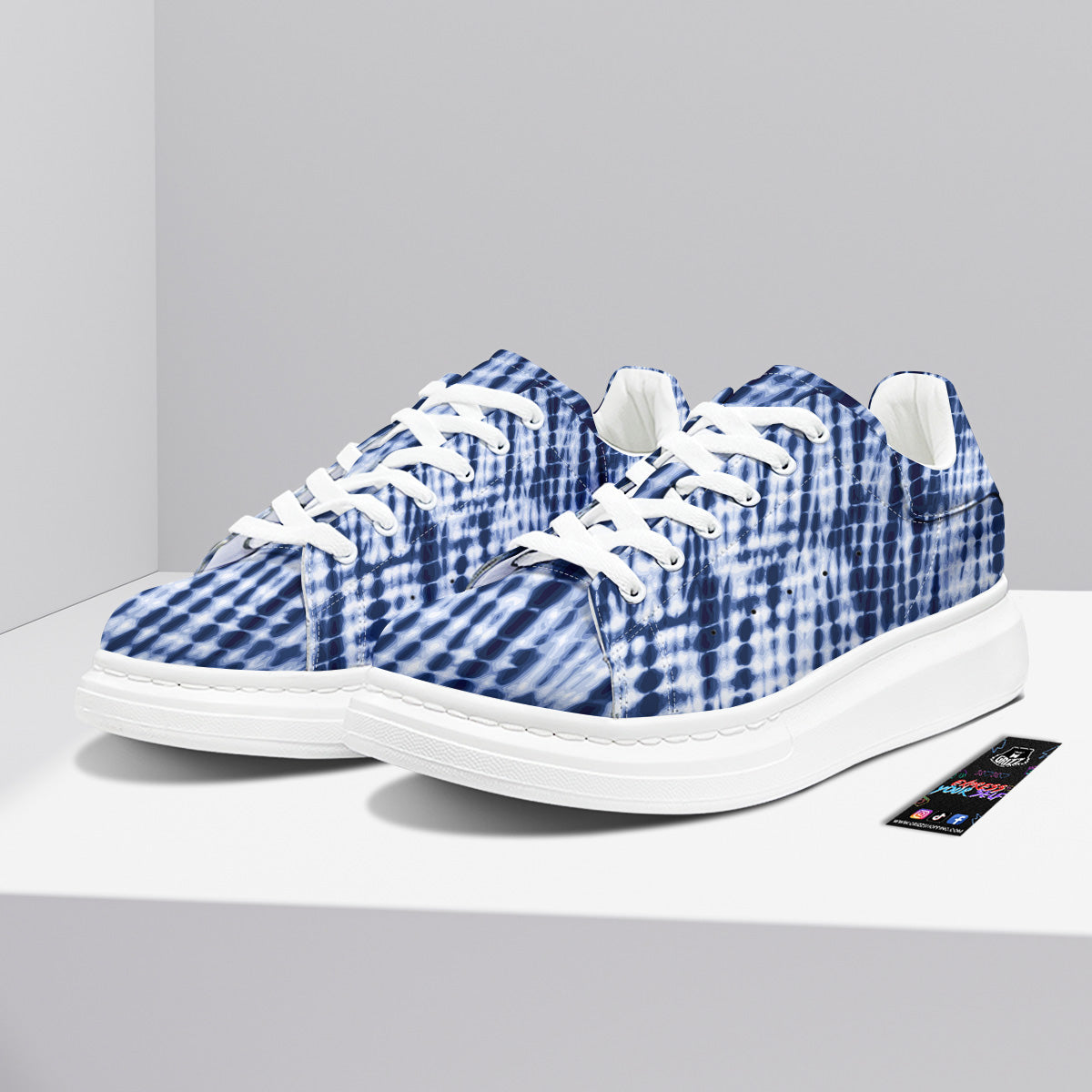 Tie Dye Shibori Blue Print Platform Shoes-grizzshop