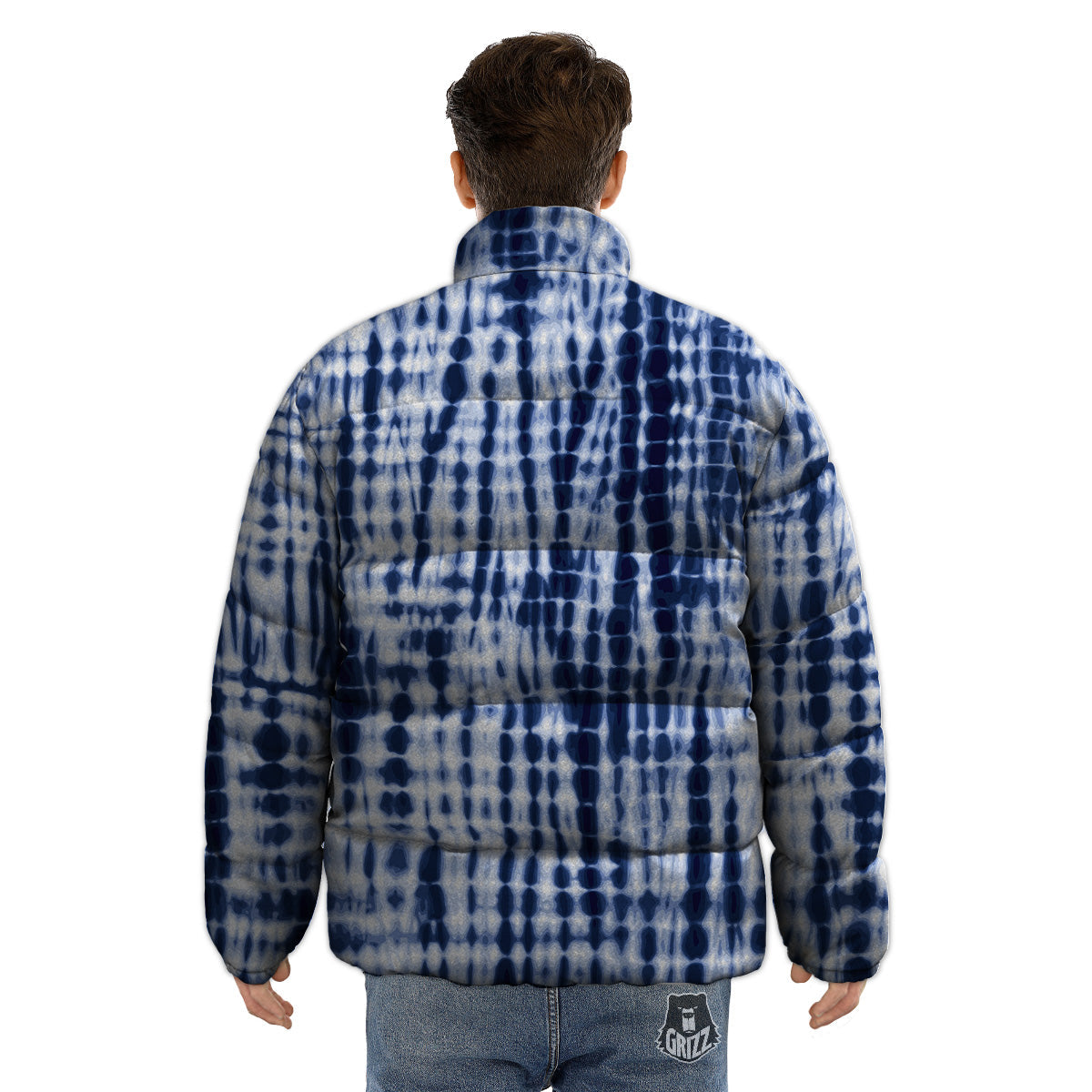 Tie Dye Shibori Blue Print Puffer Jacket-grizzshop