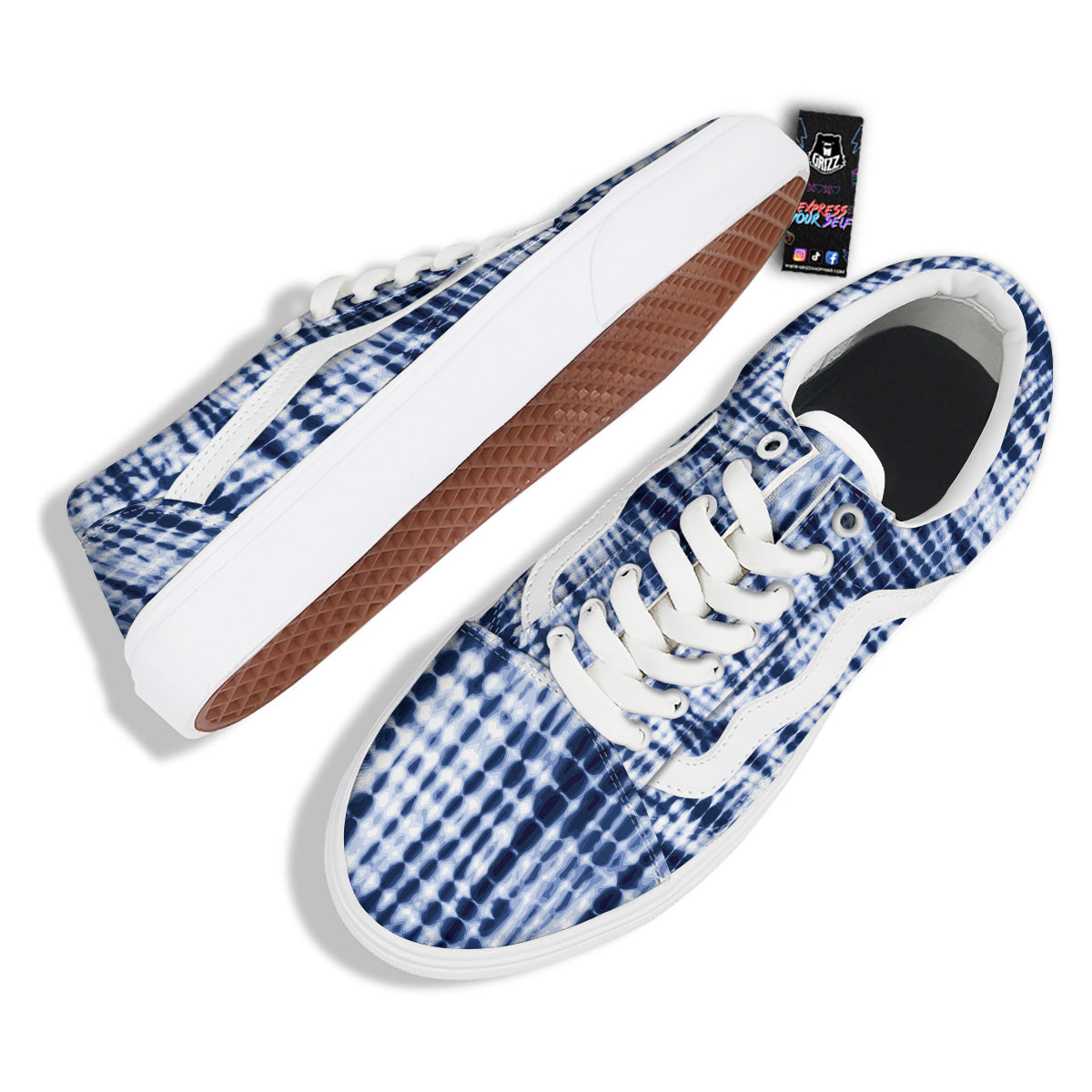Tie Dye Shibori Blue Print Skate Shoes-grizzshop