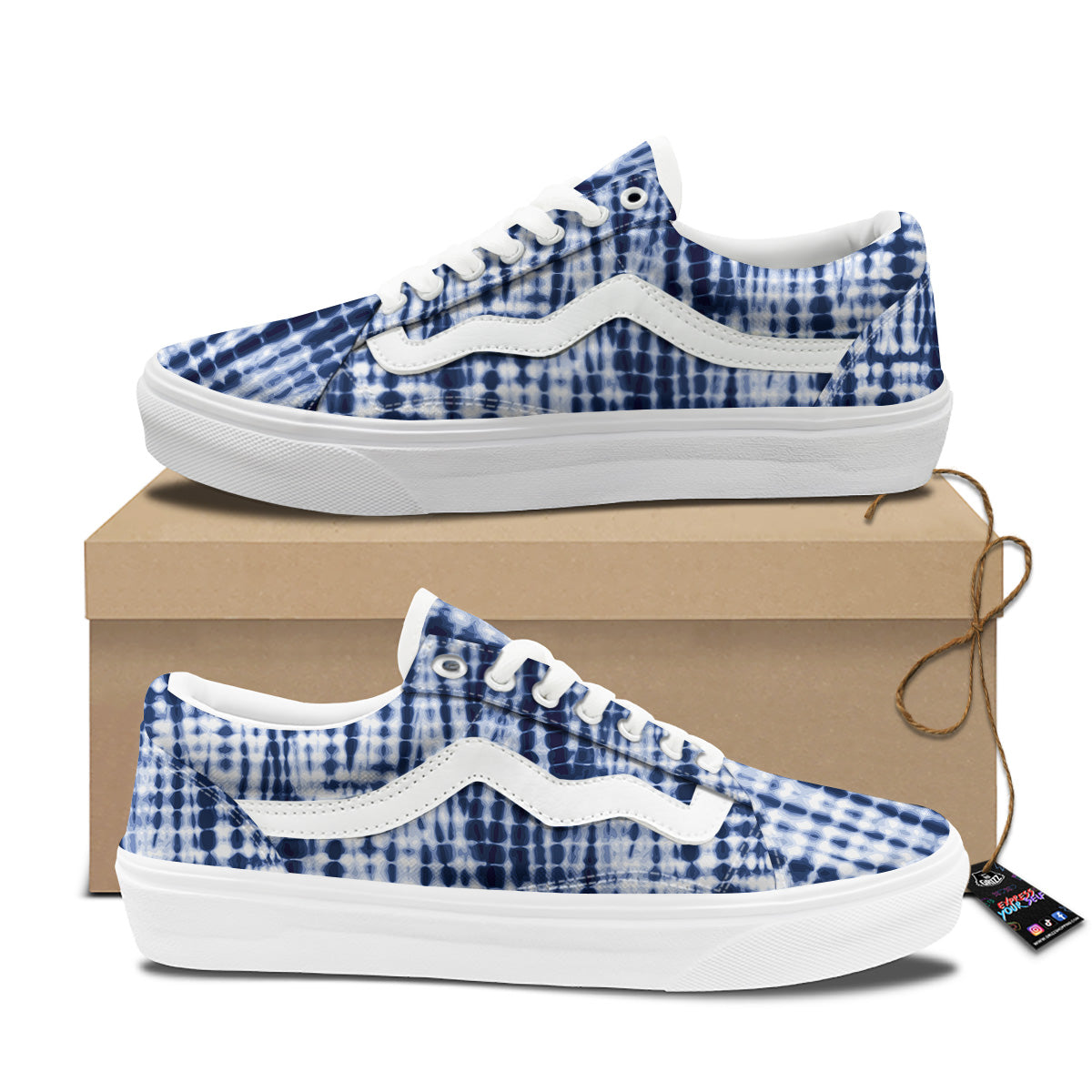 Tie Dye Shibori Blue Print Skate Shoes-grizzshop