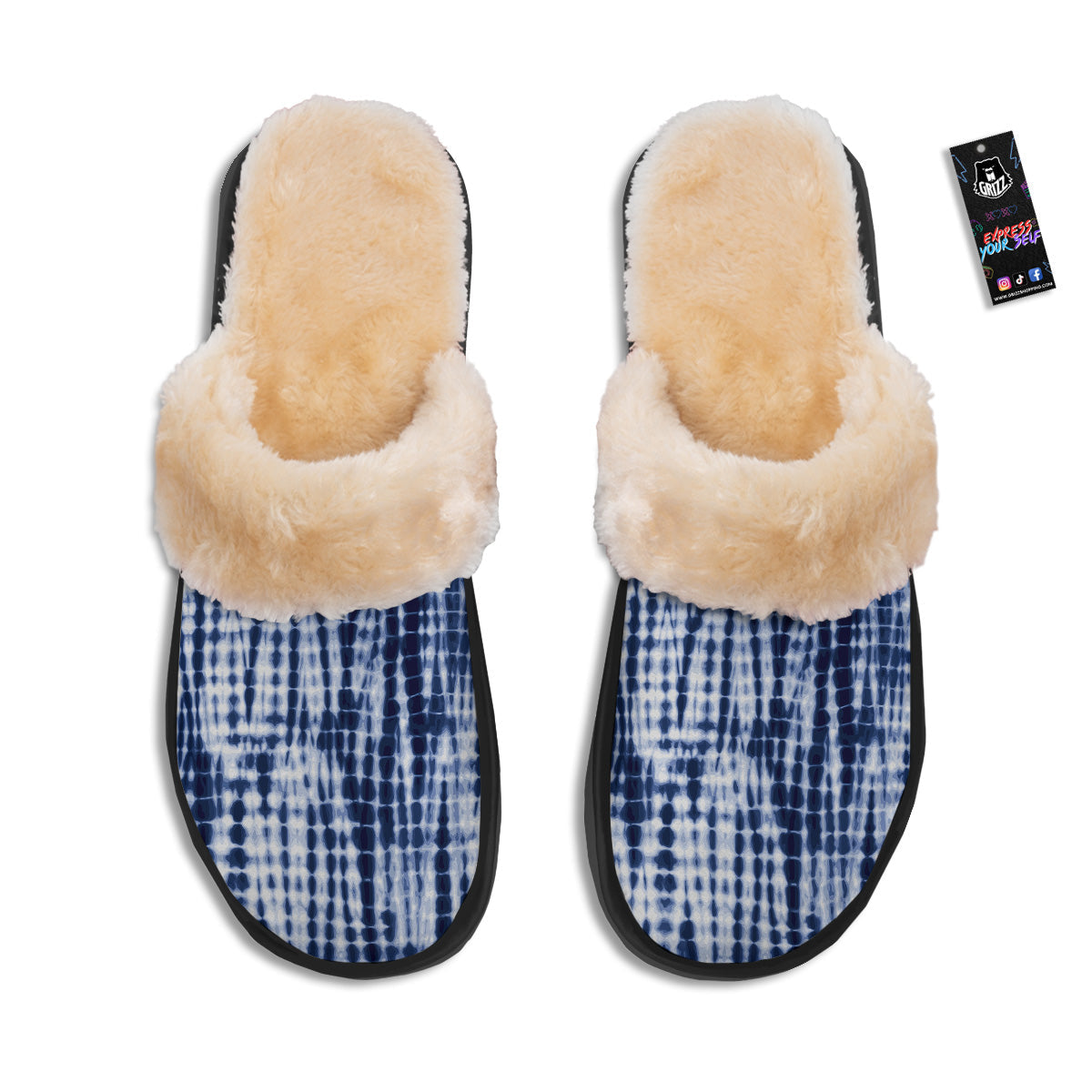 Tie Dye Shibori Blue Print Slippers-grizzshop