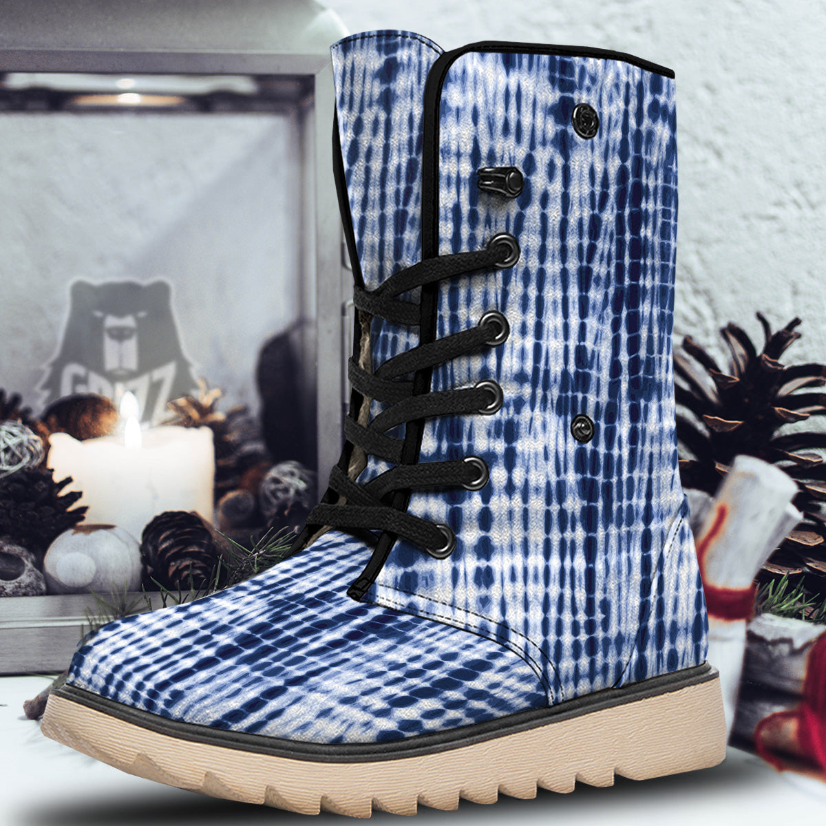 Tie Dye Shibori Blue Print Snow Boots-grizzshop