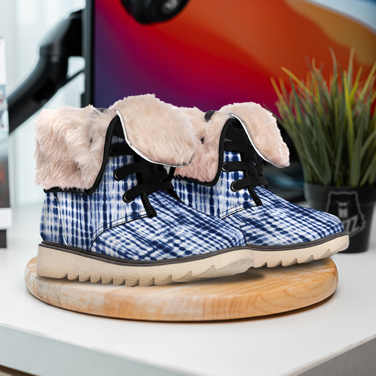 Tie Dye Shibori Blue Print Snow Boots-grizzshop