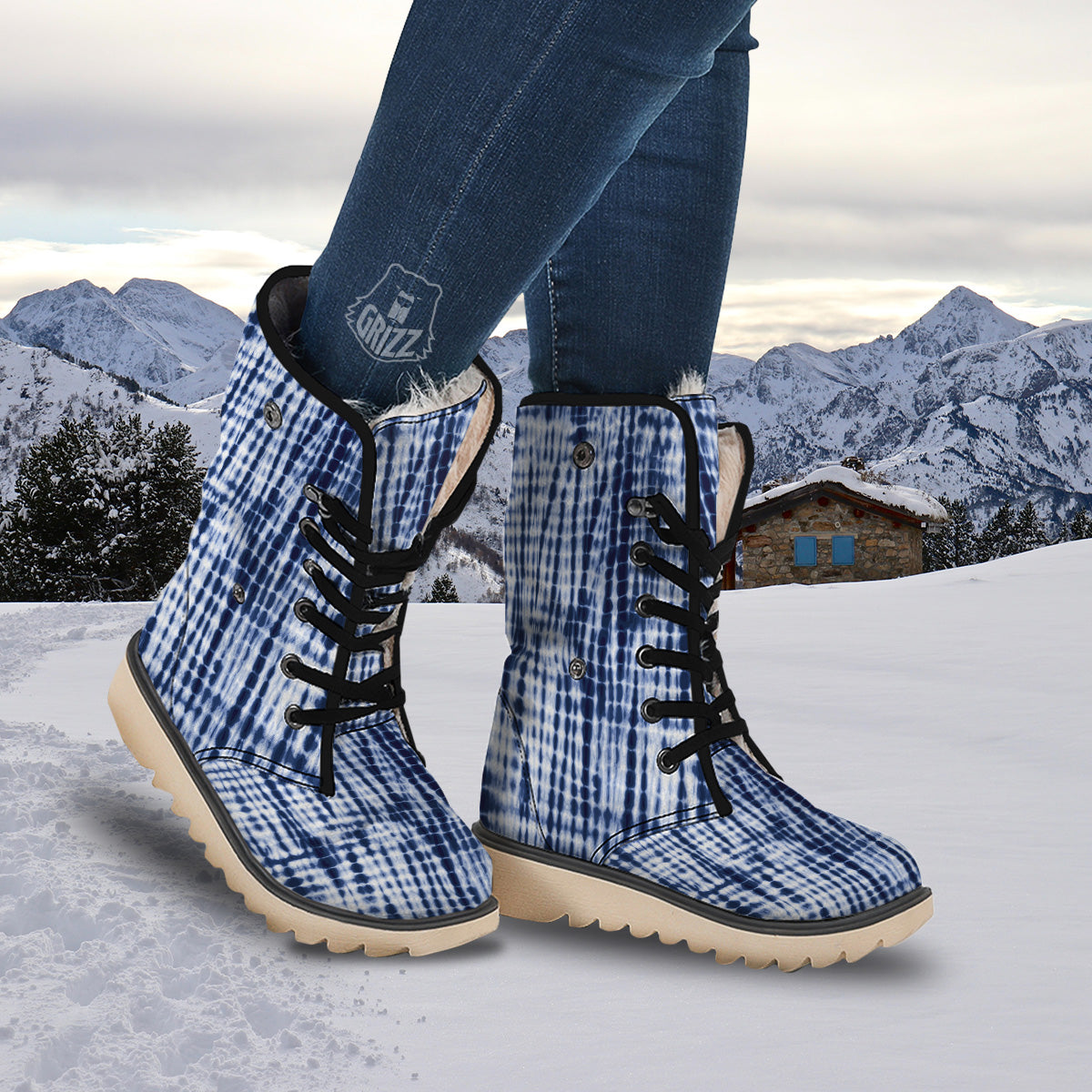 Tie Dye Shibori Blue Print Snow Boots-grizzshop