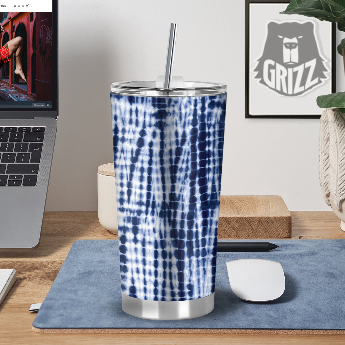 Tie Dye Shibori Blue Print Tumbler-grizzshop