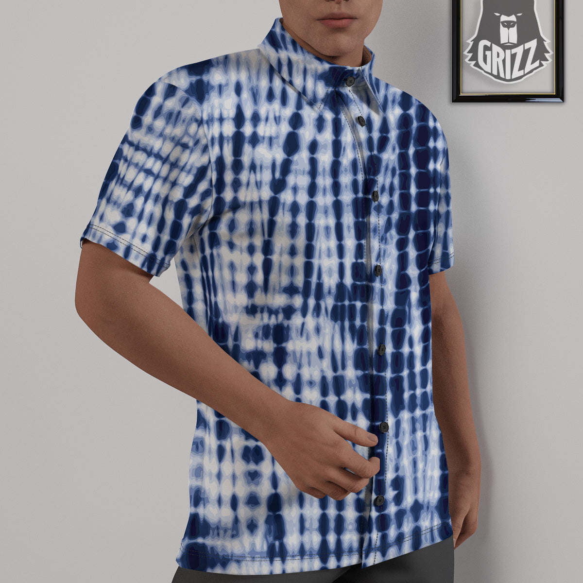 Tie Dye Shibori Blue Print Untucked Shirts-grizzshop