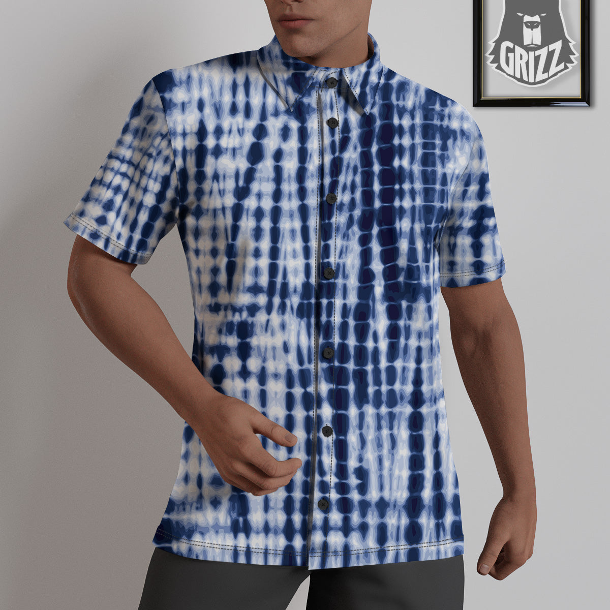 Tie Dye Shibori Blue Print Untucked Shirts-grizzshop