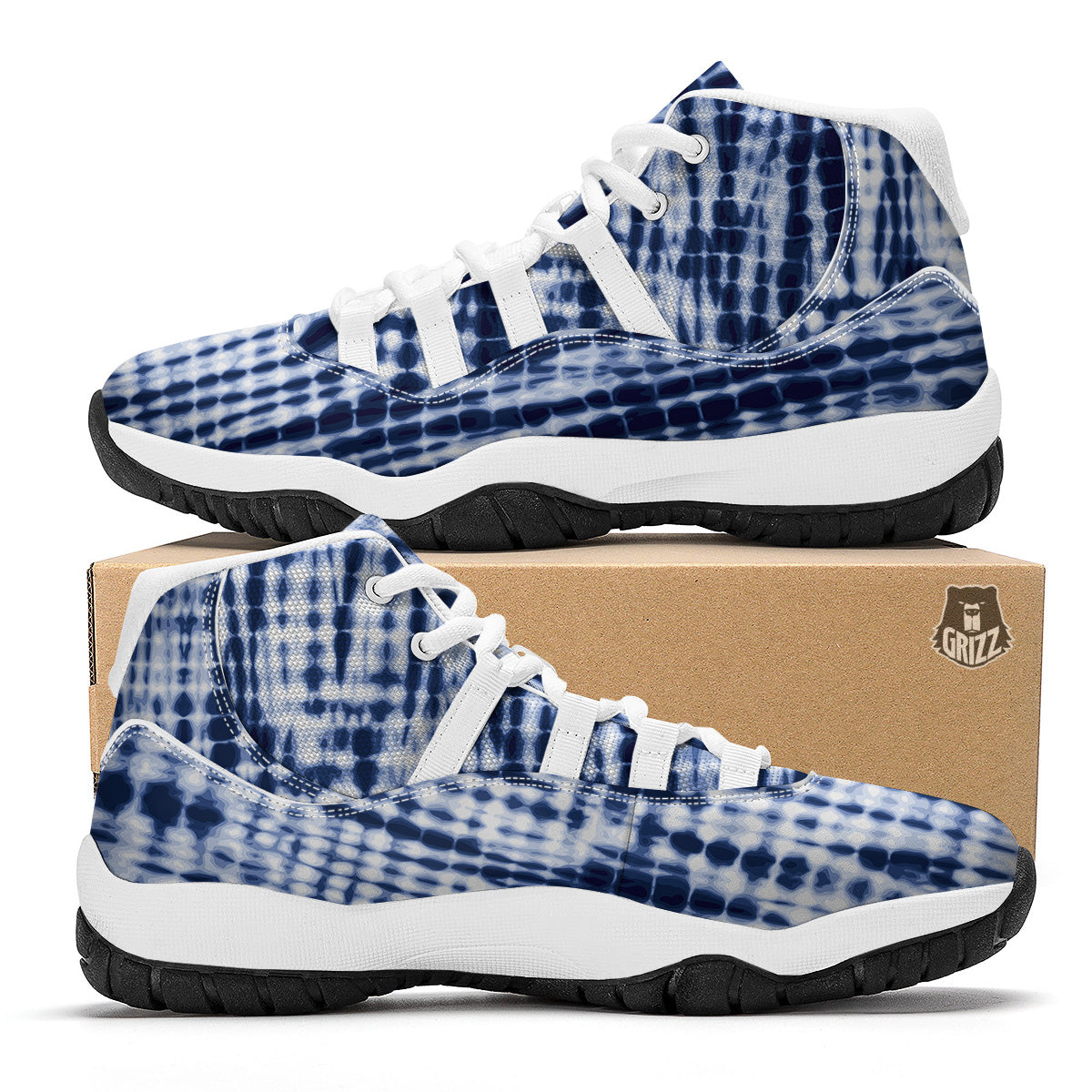 Tie Dye Shibori Blue Print White Bball Shoes-grizzshop