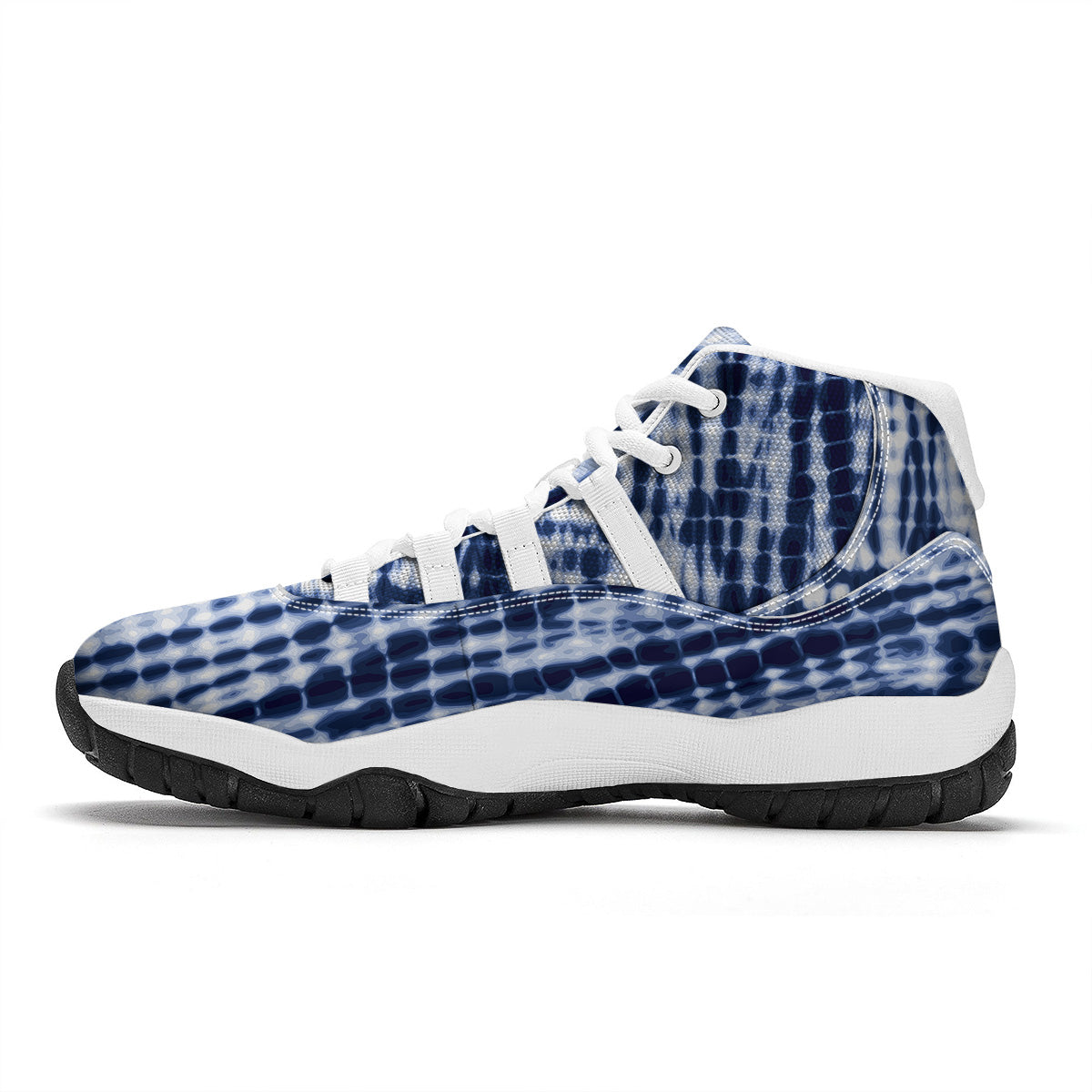 Tie Dye Shibori Blue Print White Bball Shoes-grizzshop
