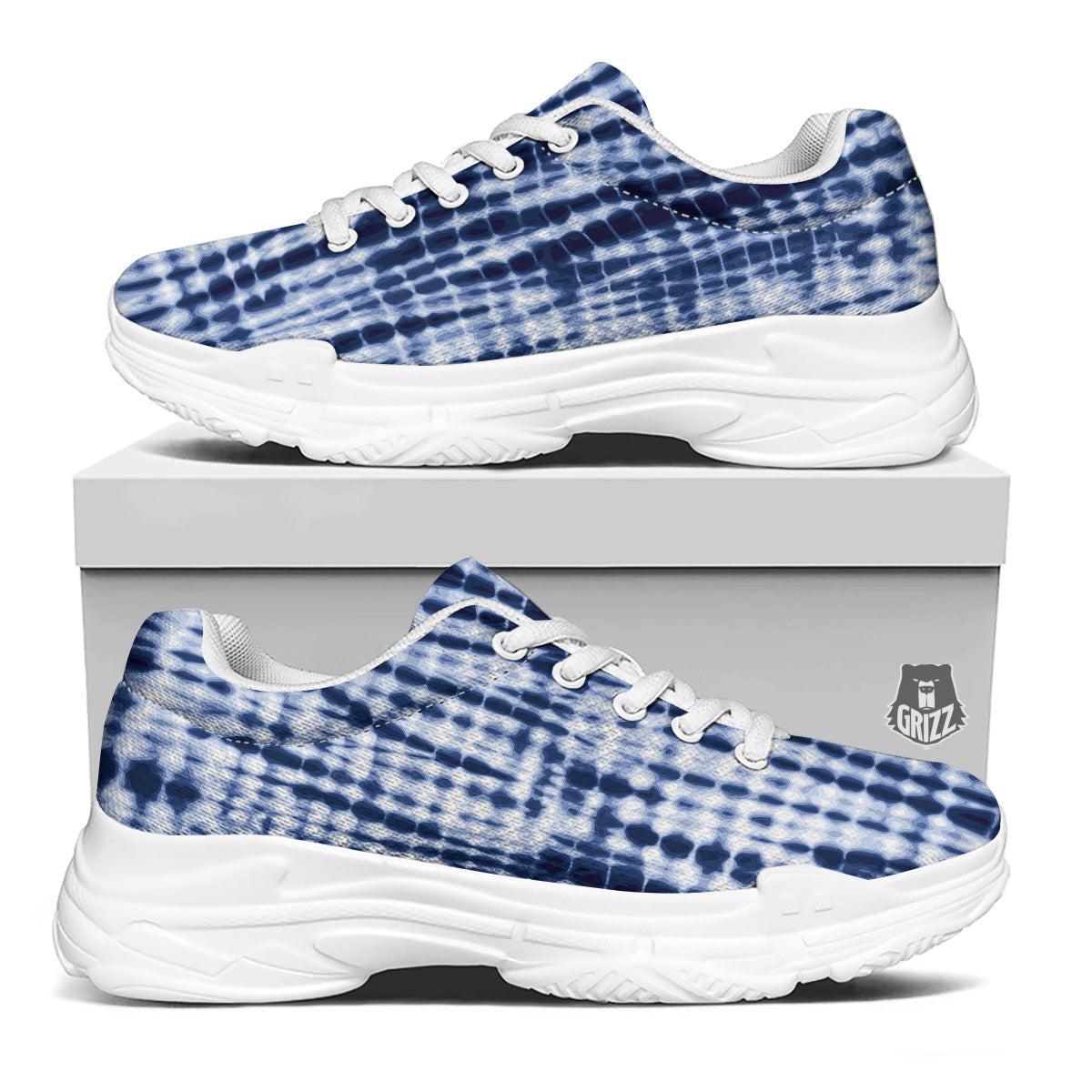 Tie Dye Shibori Blue Print White Chunky Shoes-grizzshop