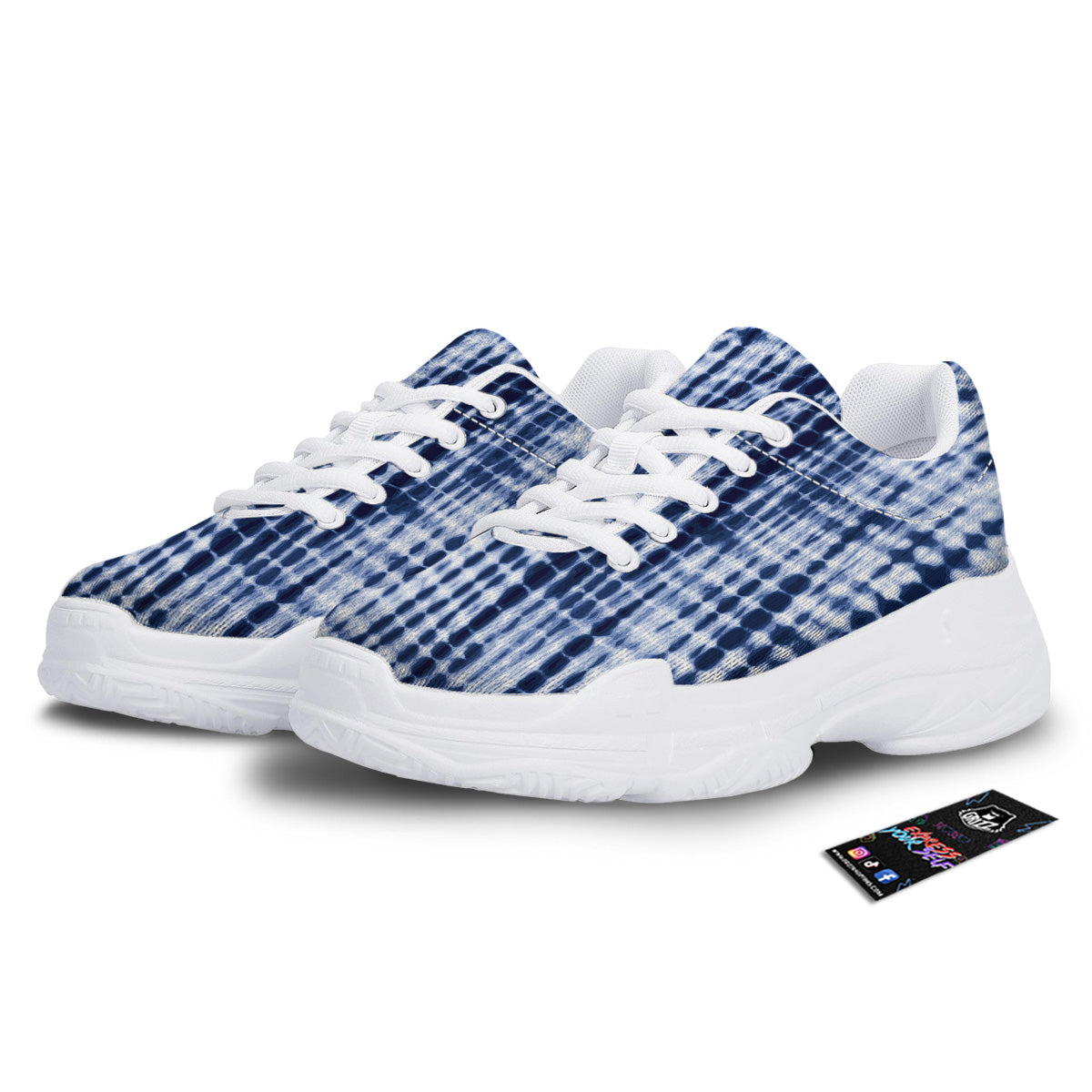 Tie Dye Shibori Blue Print White Chunky Shoes-grizzshop