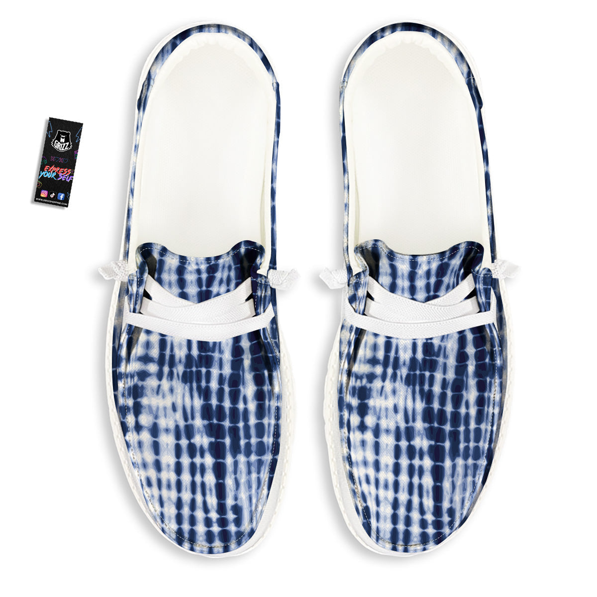 Tie Dye Shibori Blue Print White Loafers-grizzshop
