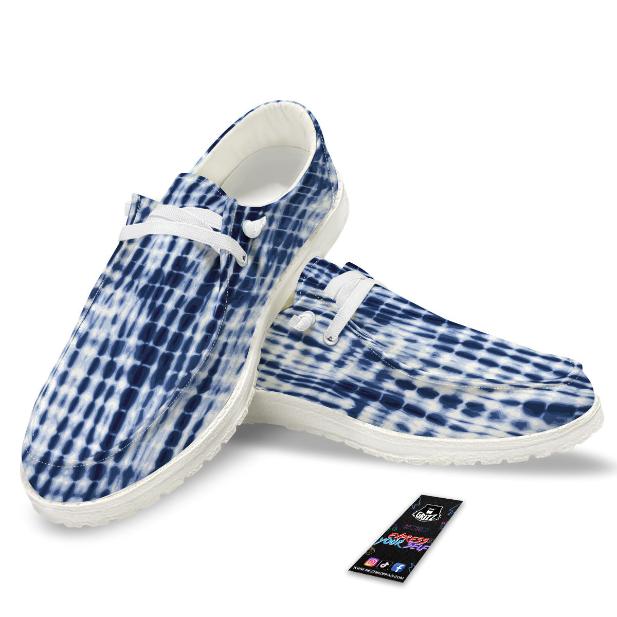 Tie Dye Shibori Blue Print White Loafers-grizzshop