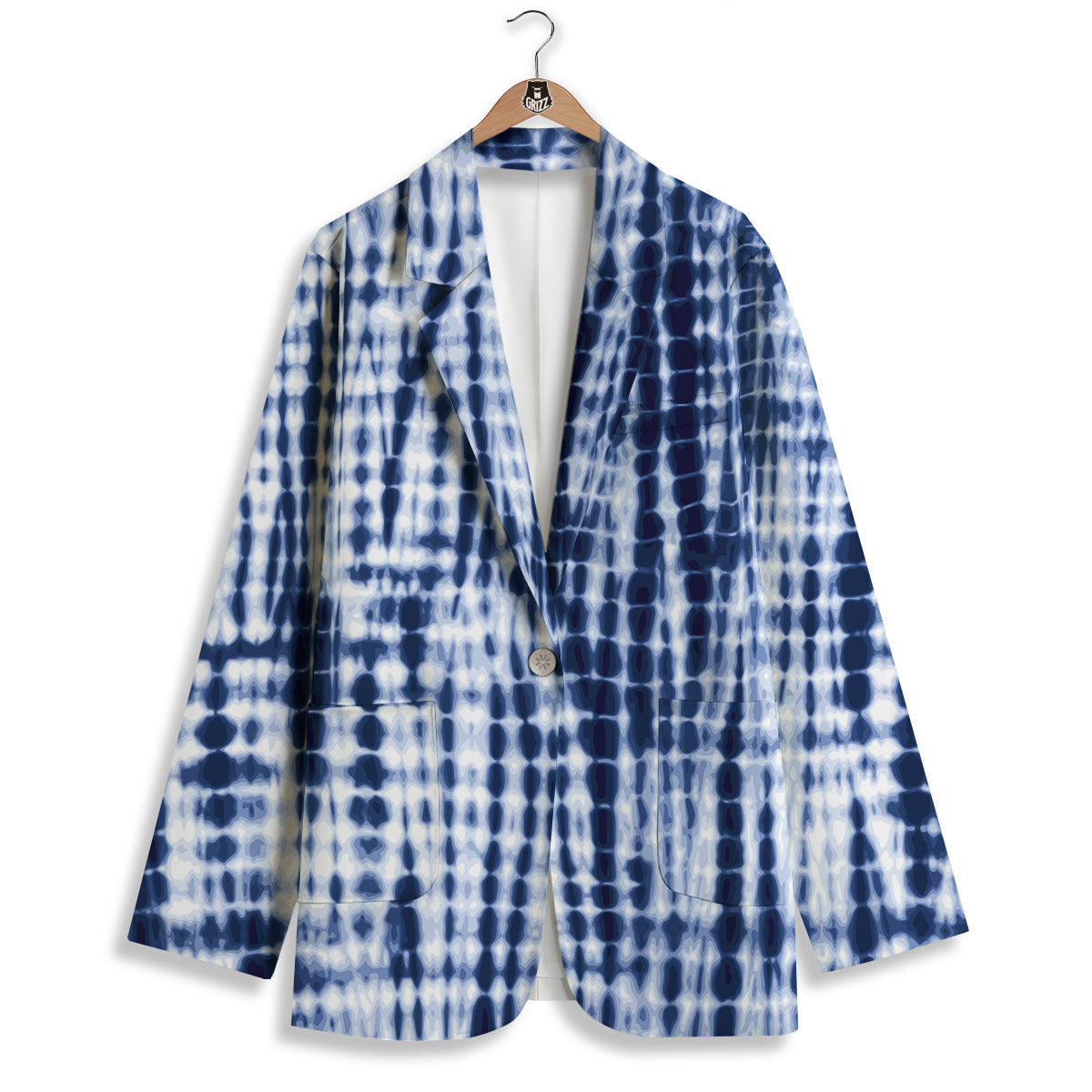 Tie Dye Shibori Blue Print Women's Blazer-grizzshop