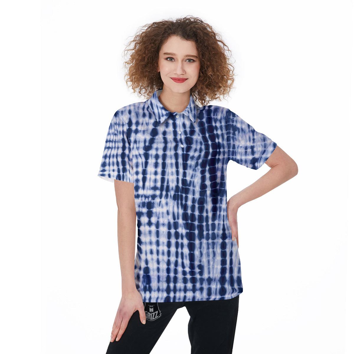 Tie Dye Shibori Blue Print Women's Golf Shirts-grizzshop
