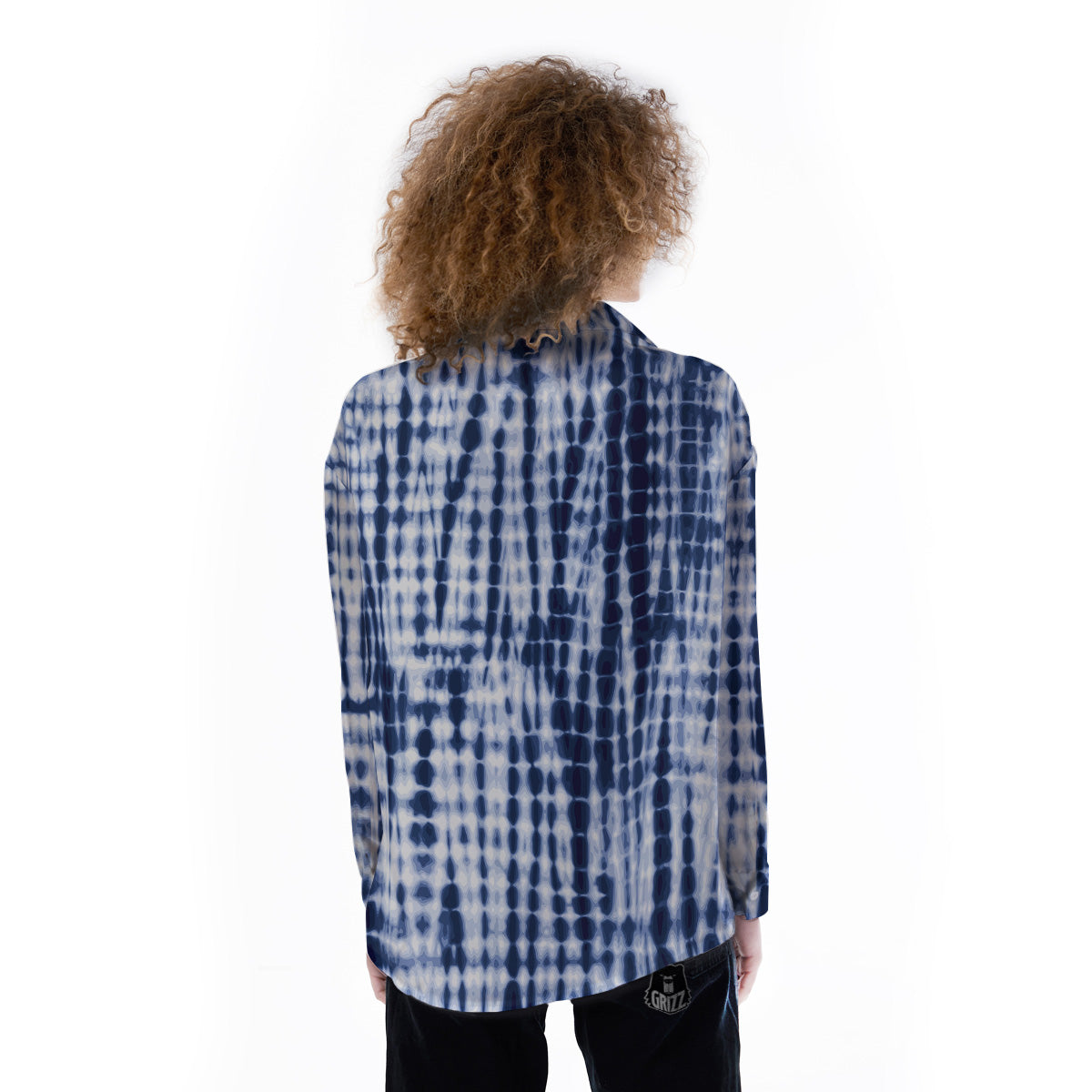 Tie Dye Shibori Blue Print Women's Long Sleeve Shirts-grizzshop
