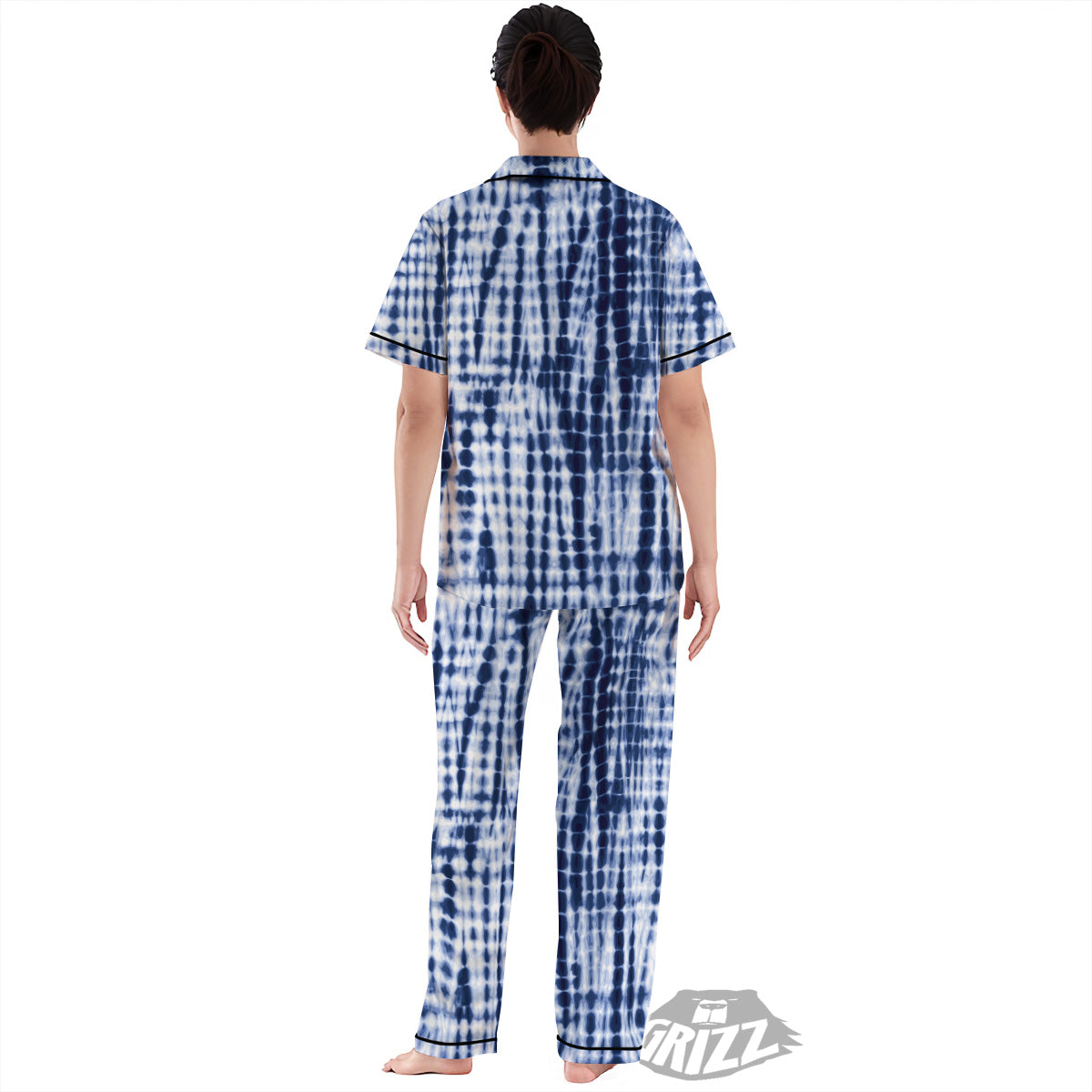 Tie Dye Shibori Blue Print Women's Pajamas Set-grizzshop