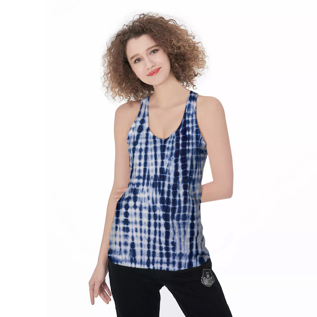 Tie Dye Shibori Blue Print Women's Racerback Tank Top-grizzshop