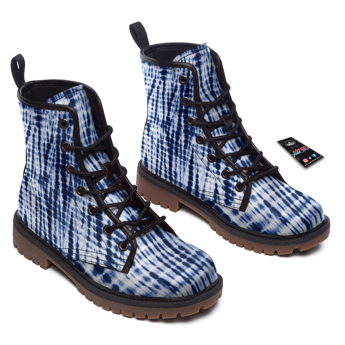 Tie Dye Shibori Blue Print Work Boots-grizzshop