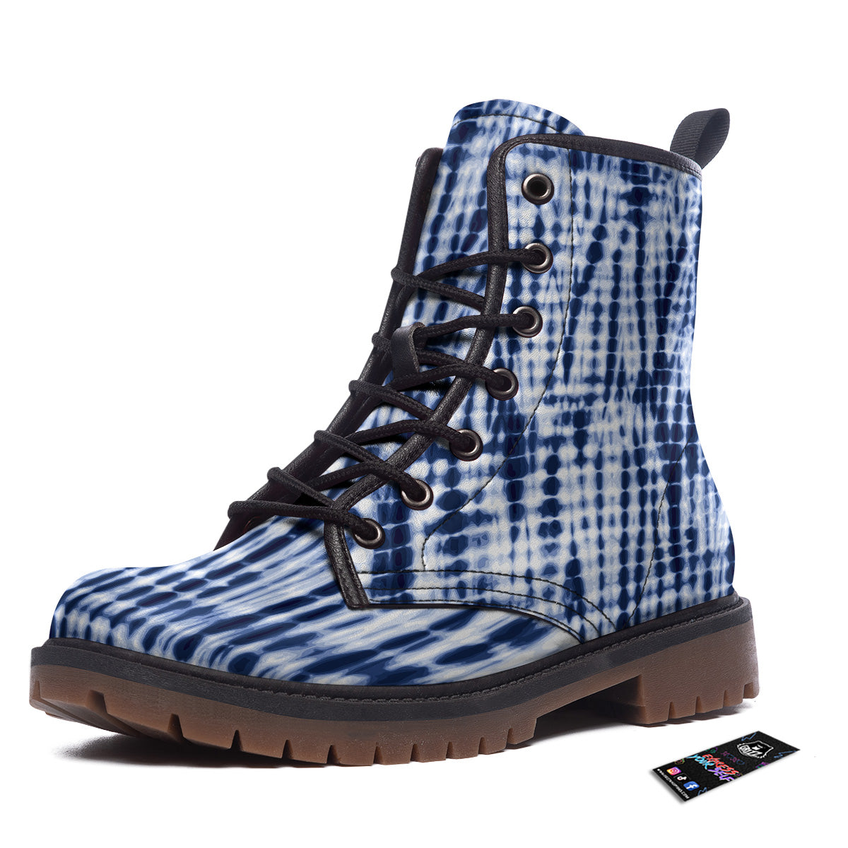 Tie Dye Shibori Blue Print Work Boots-grizzshop