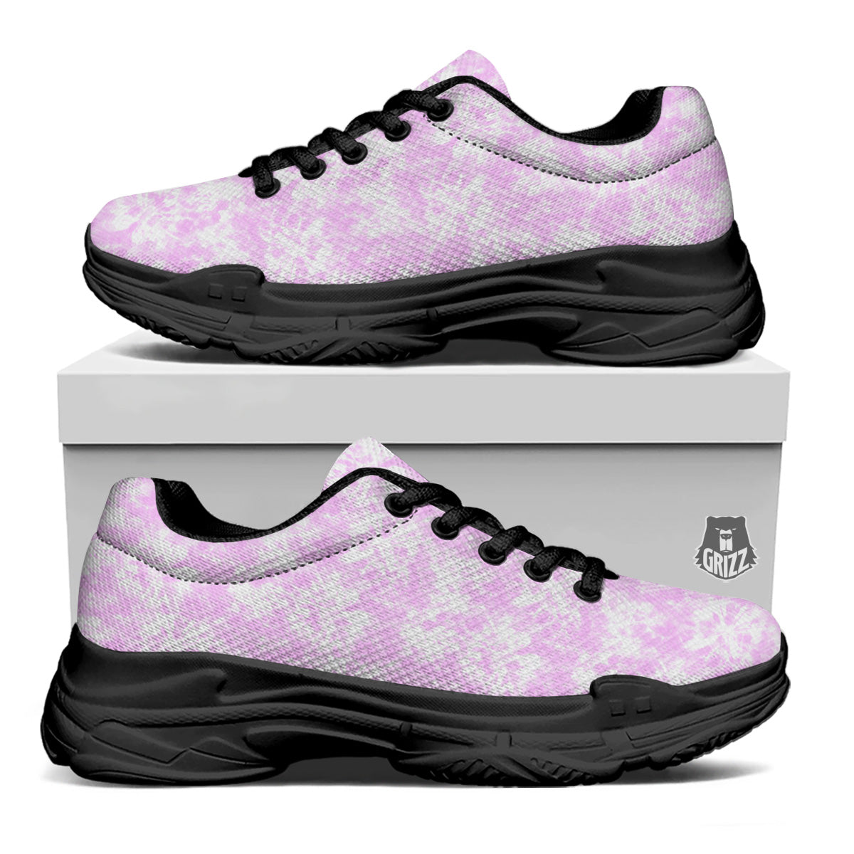Tie Dye Shibori Pink Print Pattern Black Chunky Shoes-grizzshop