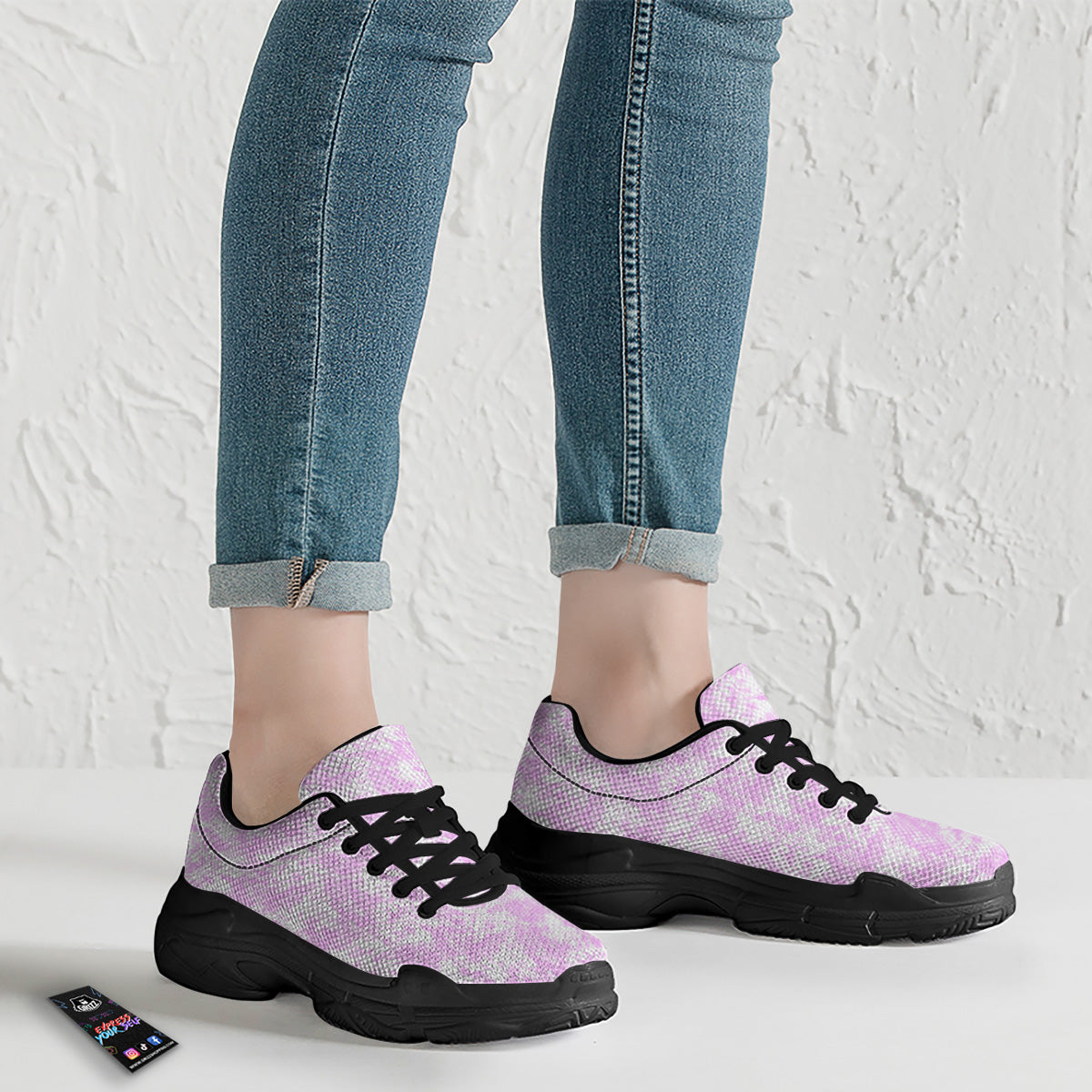 Tie Dye Shibori Pink Print Pattern Black Chunky Shoes-grizzshop