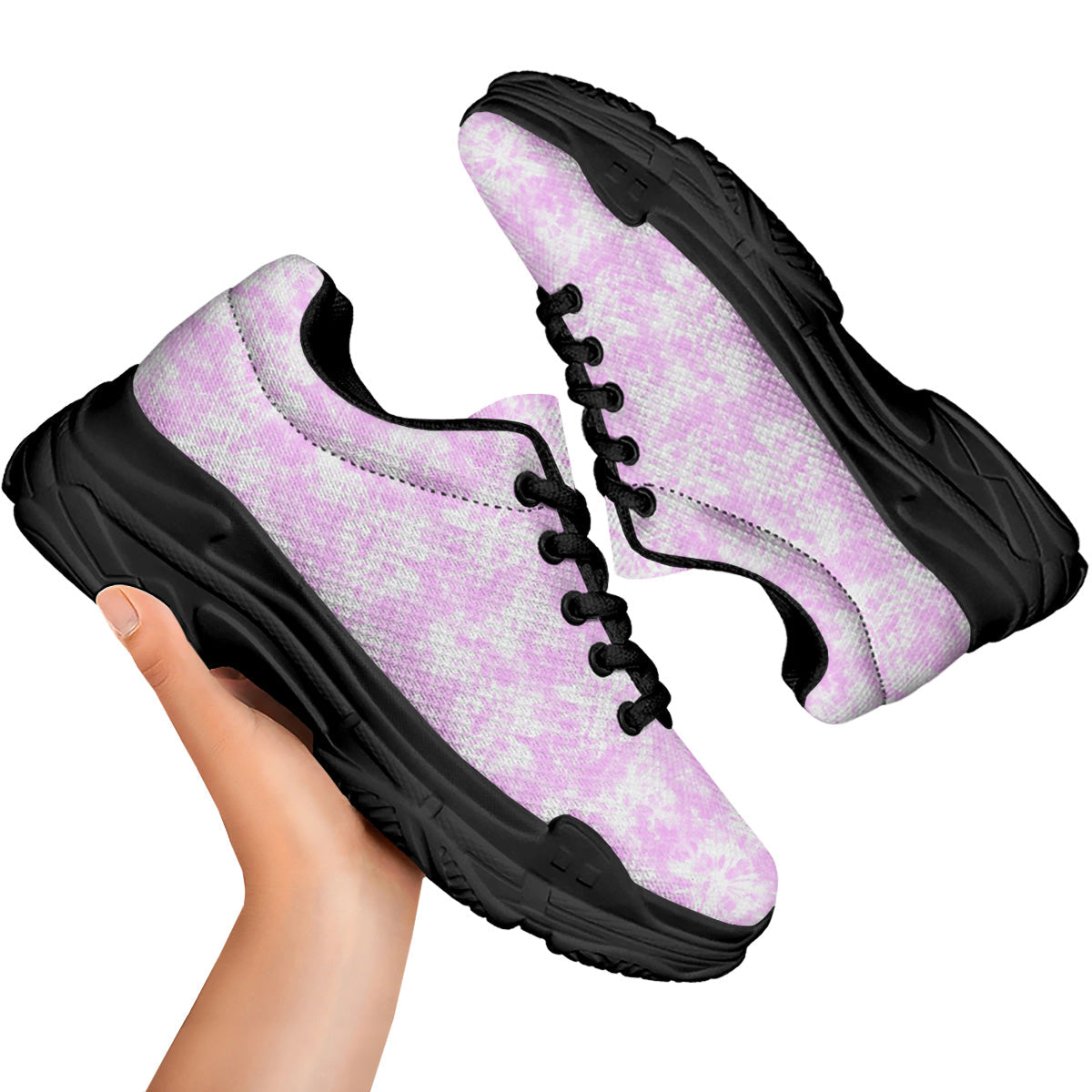 Tie Dye Shibori Pink Print Pattern Black Chunky Shoes-grizzshop