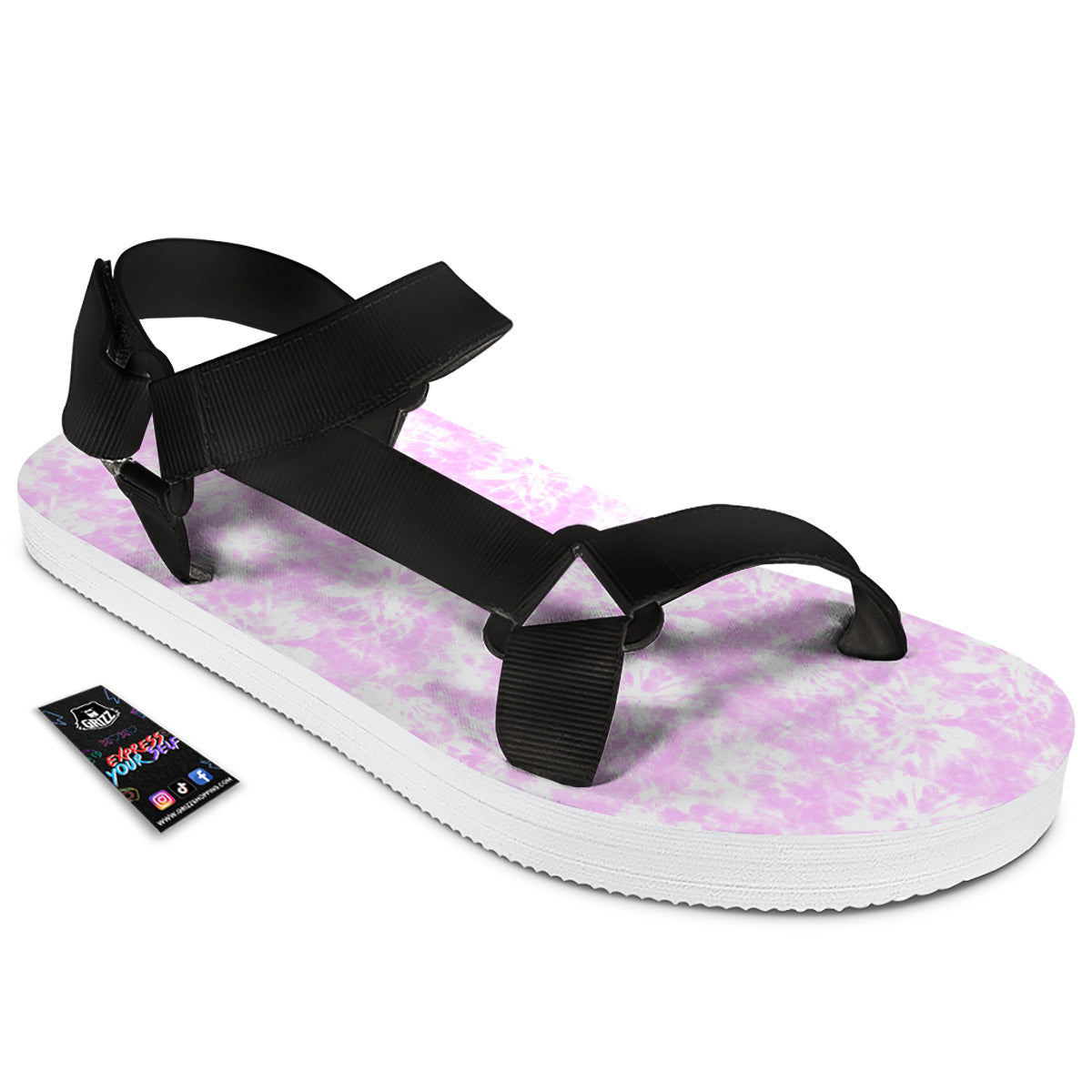 Tie Dye Shibori Pink Print Pattern Black Open Toe Sandals-grizzshop