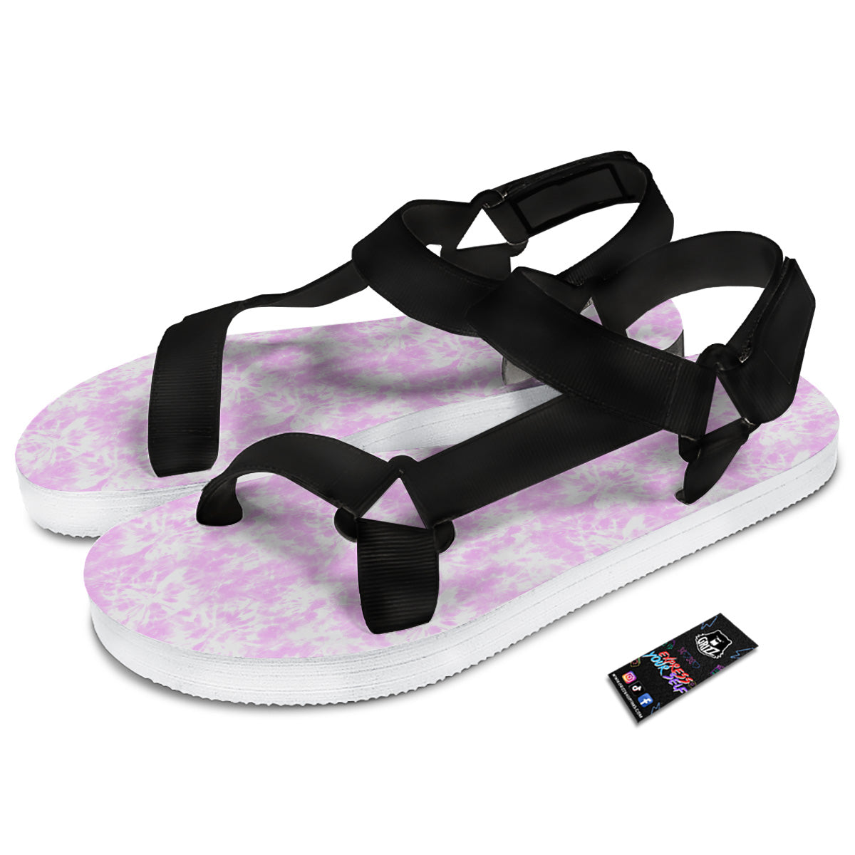 Tie Dye Shibori Pink Print Pattern Black Open Toe Sandals-grizzshop