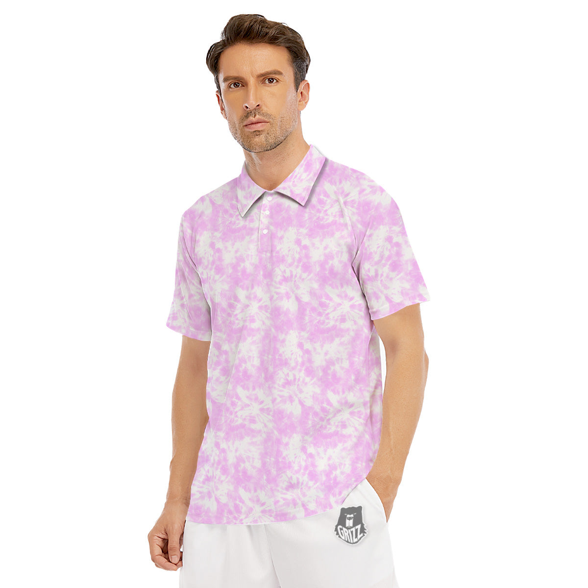 Tie Dye Shibori Pink Print Pattern Men's Golf Shirts-grizzshop