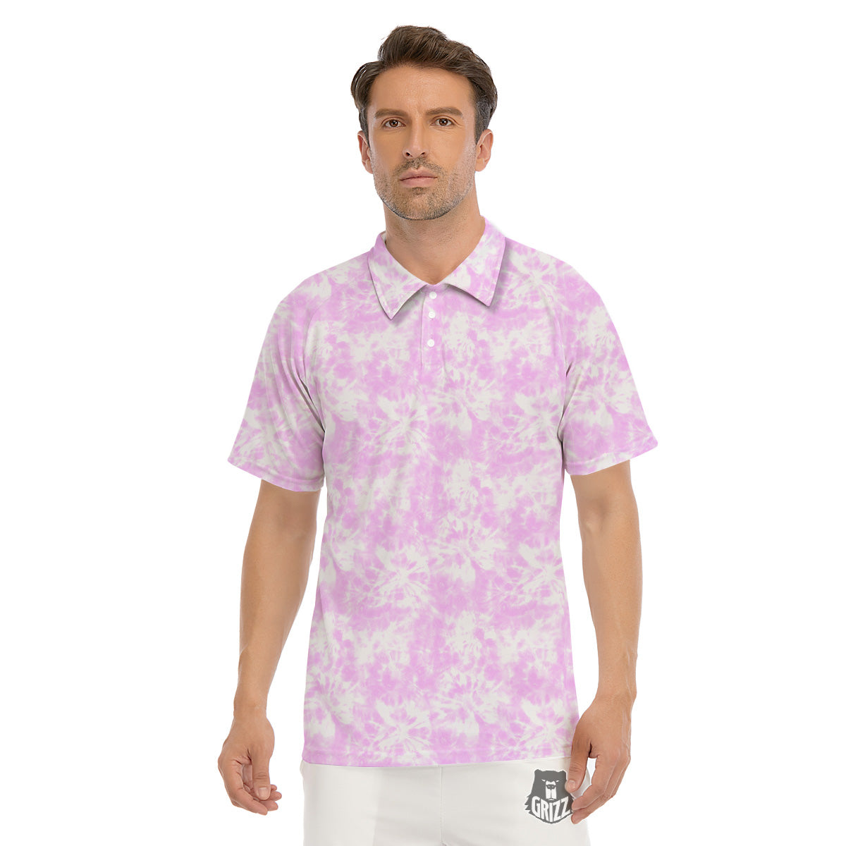 Tie Dye Shibori Pink Print Pattern Men's Golf Shirts-grizzshop