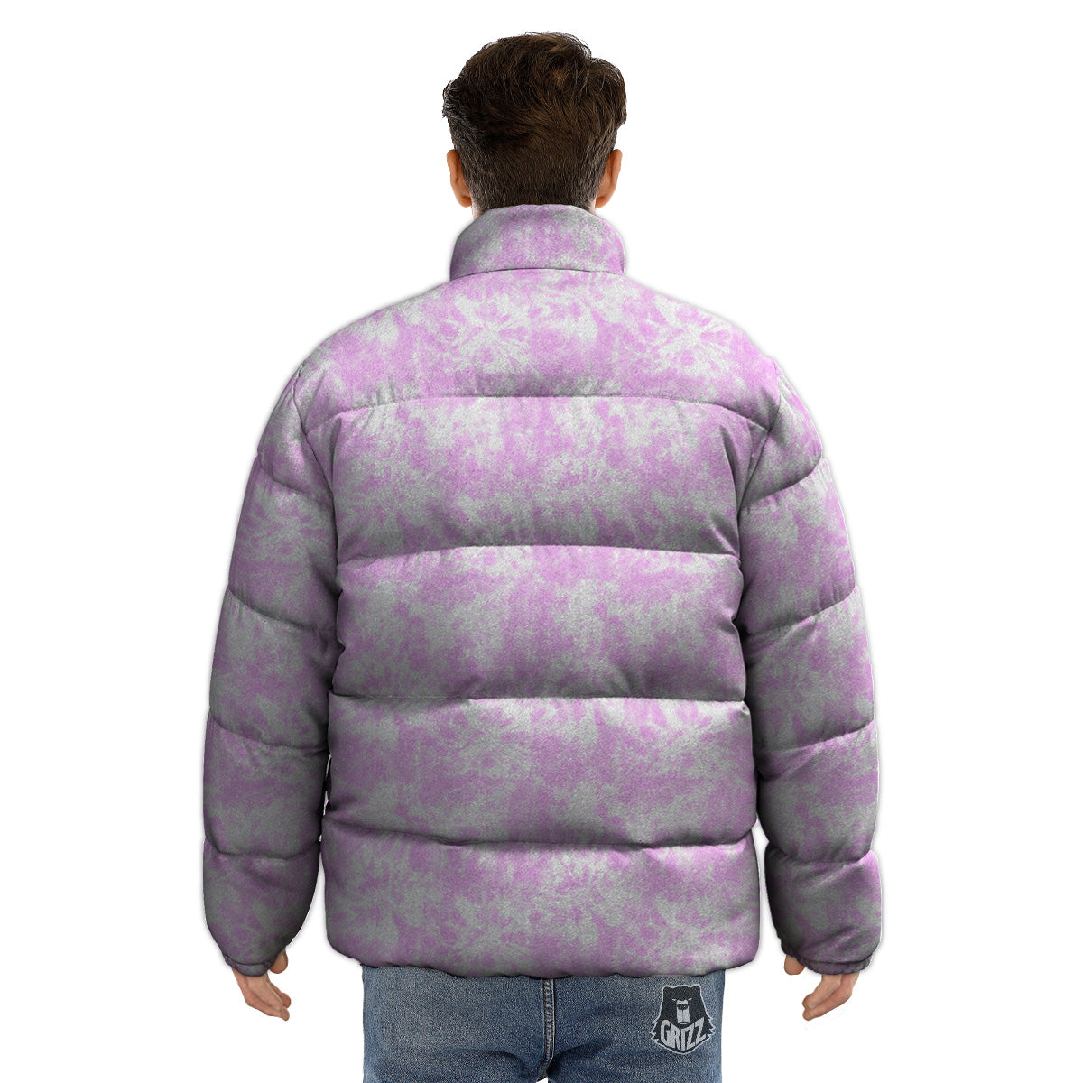 Tie Dye Shibori Pink Print Pattern Puffer Jacket-grizzshop