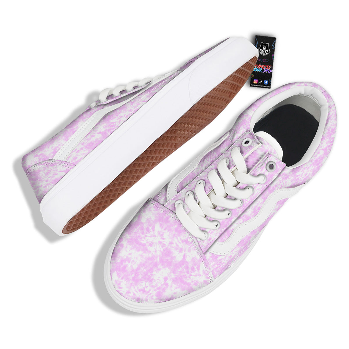 Tie Dye Shibori Pink Print Pattern Skate Shoes-grizzshop