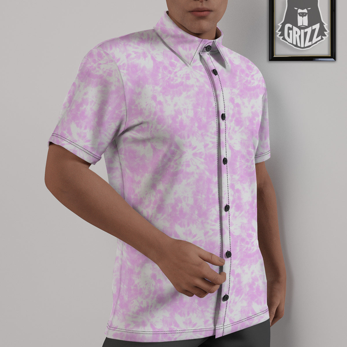 Tie Dye Shibori Pink Print Pattern Untucked Shirts-grizzshop