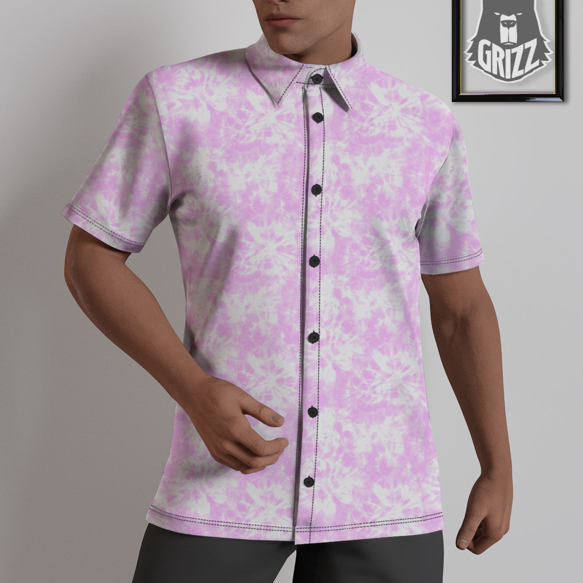 Tie Dye Shibori Pink Print Pattern Untucked Shirts-grizzshop