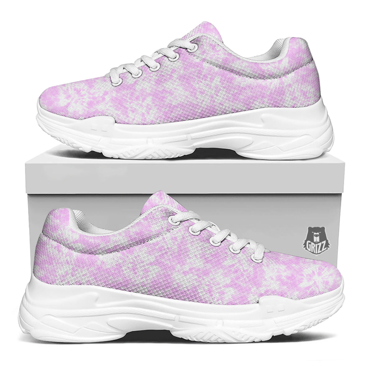 Tie Dye Shibori Pink Print Pattern White Chunky Shoes-grizzshop