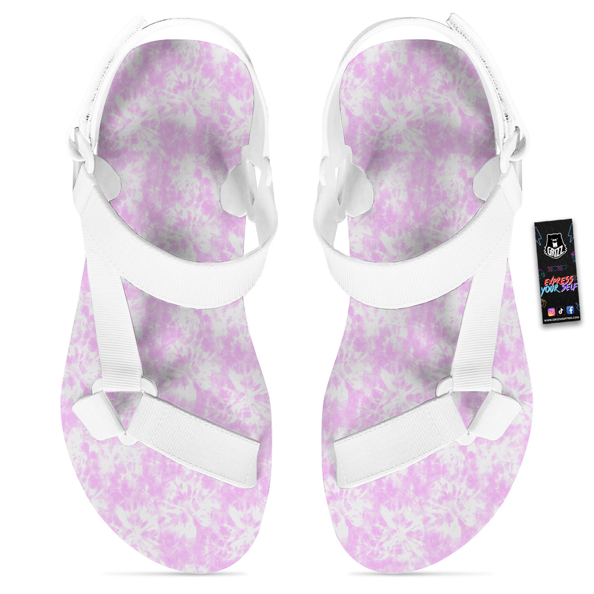 Tie Dye Shibori Pink Print Pattern White Open Toe Sandals-grizzshop
